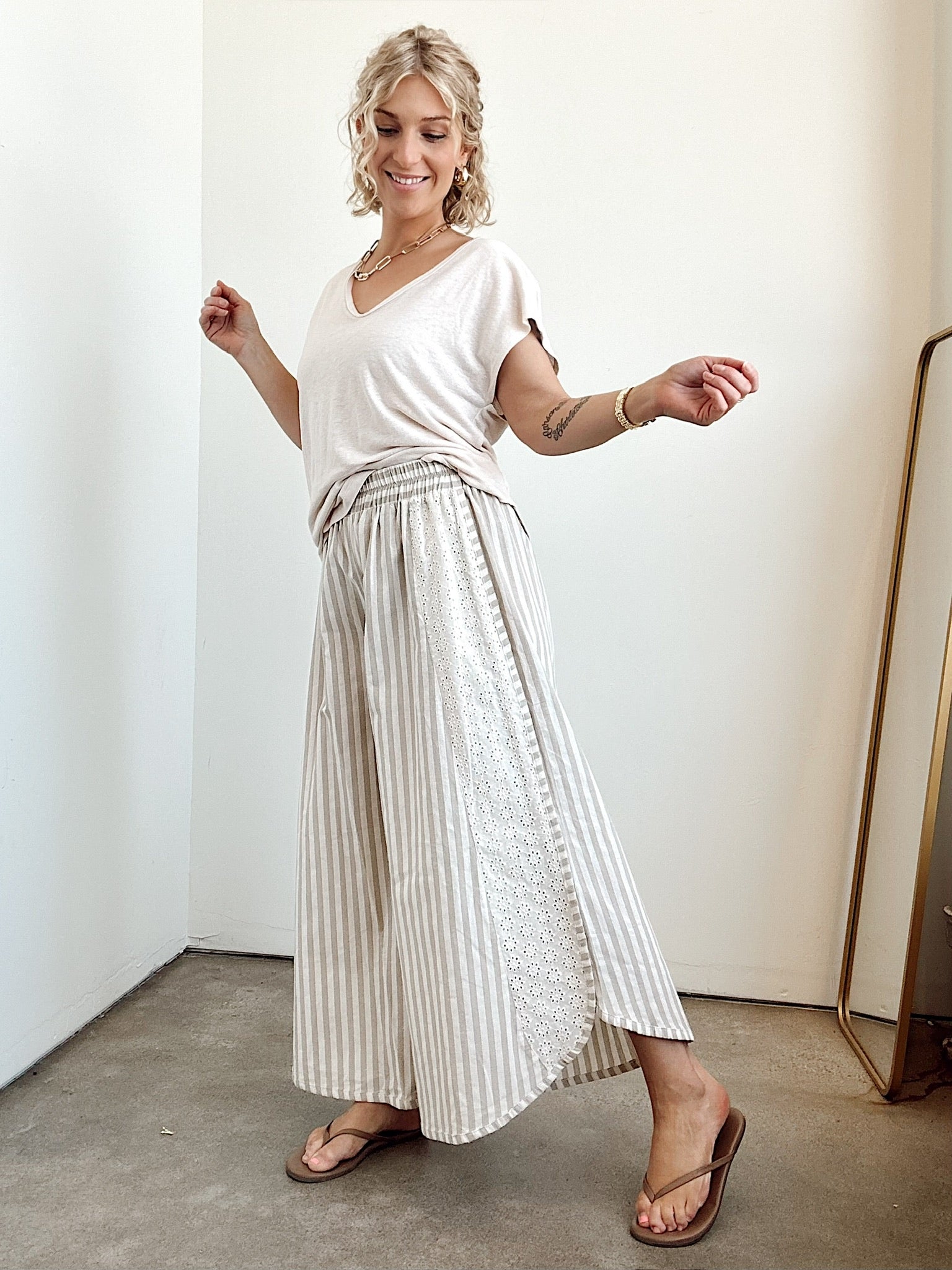 Becky Striped Wide Leg Pants Taupe