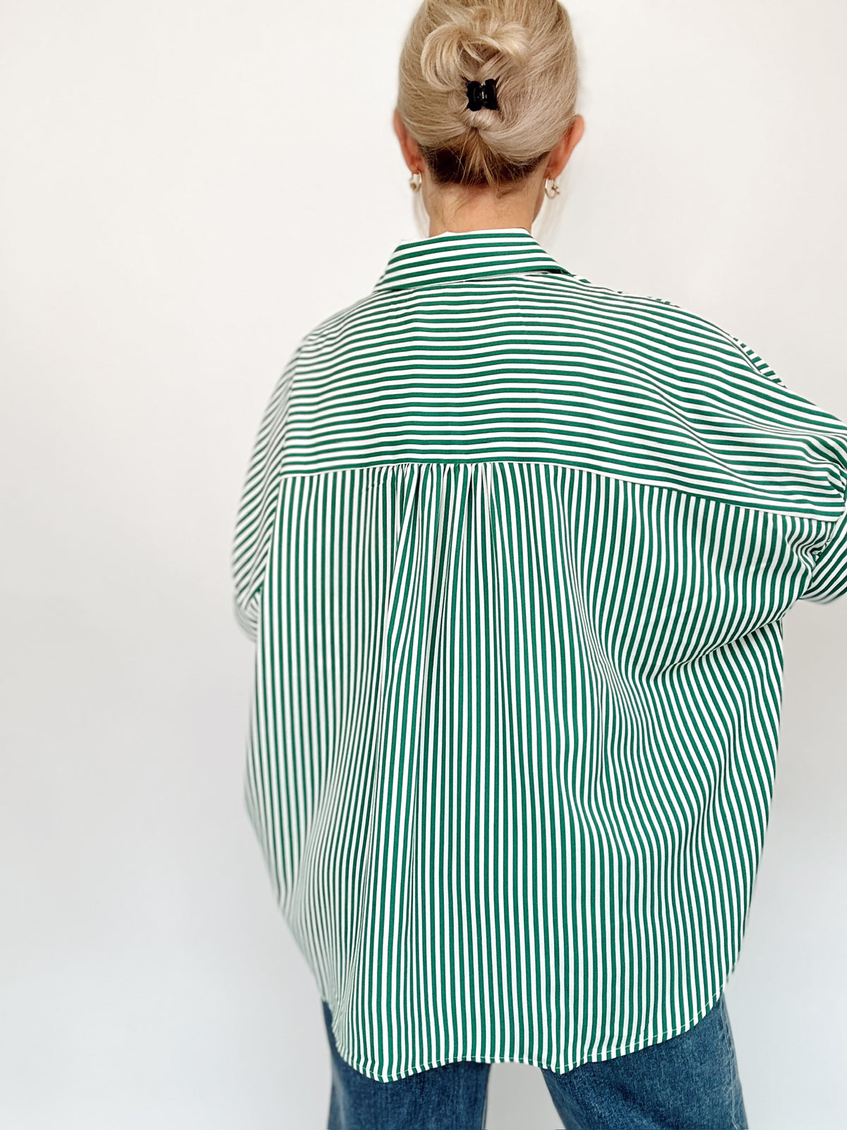 Ellen Button Down Stripe Shirt Green