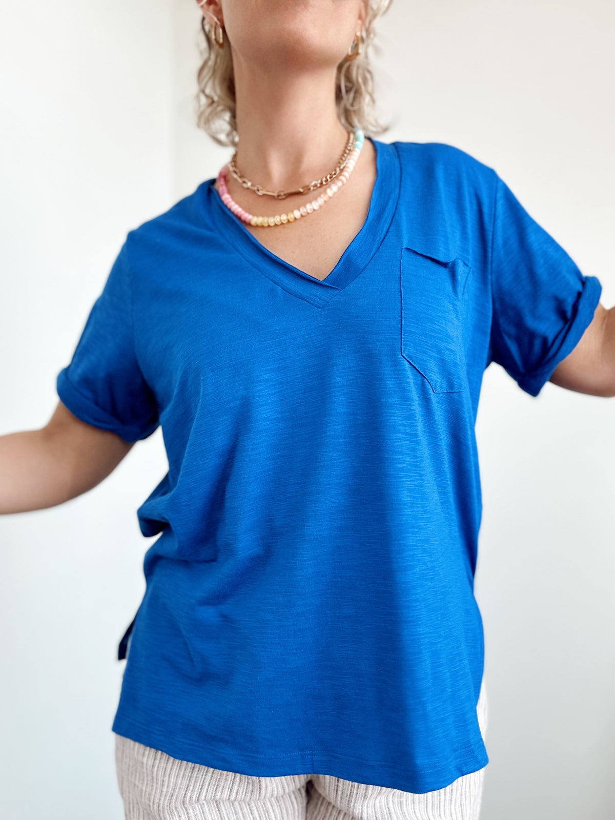 Sydney V-neck Short Sleeve Top Cobalt