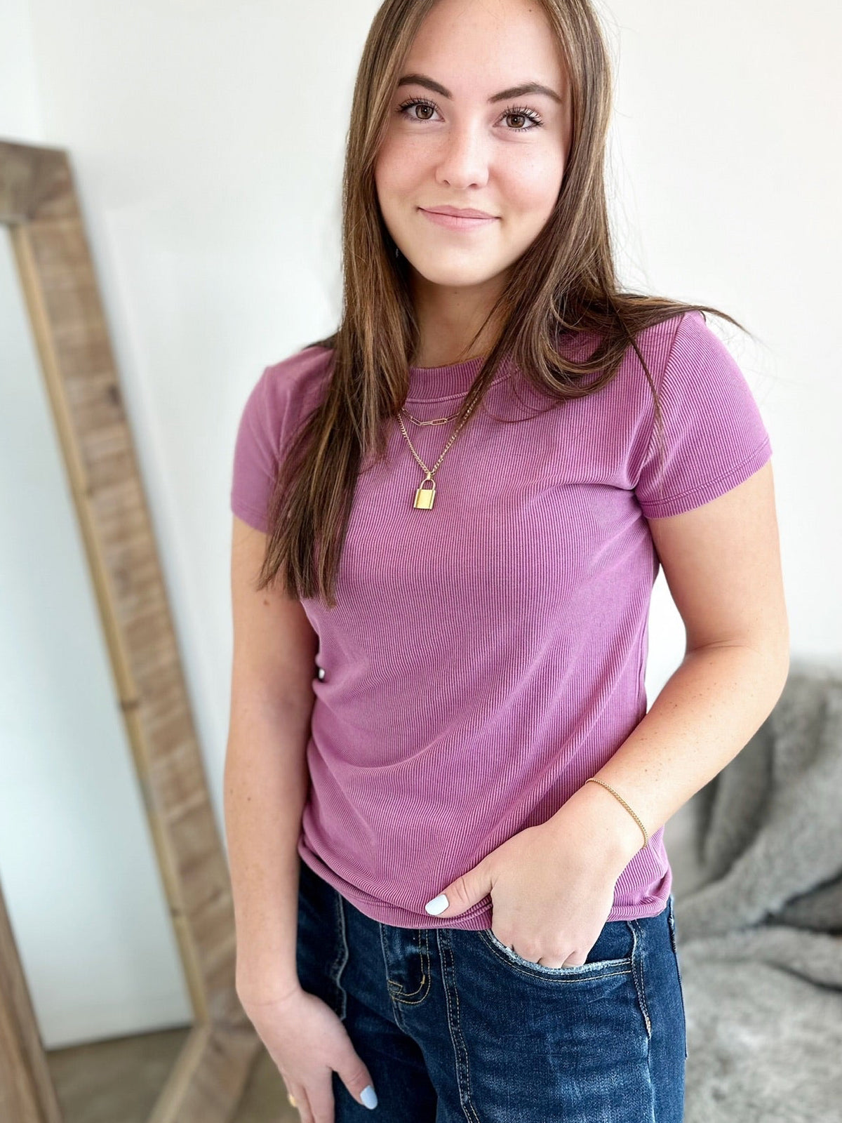 Dina Ribbed Top Off Orchid