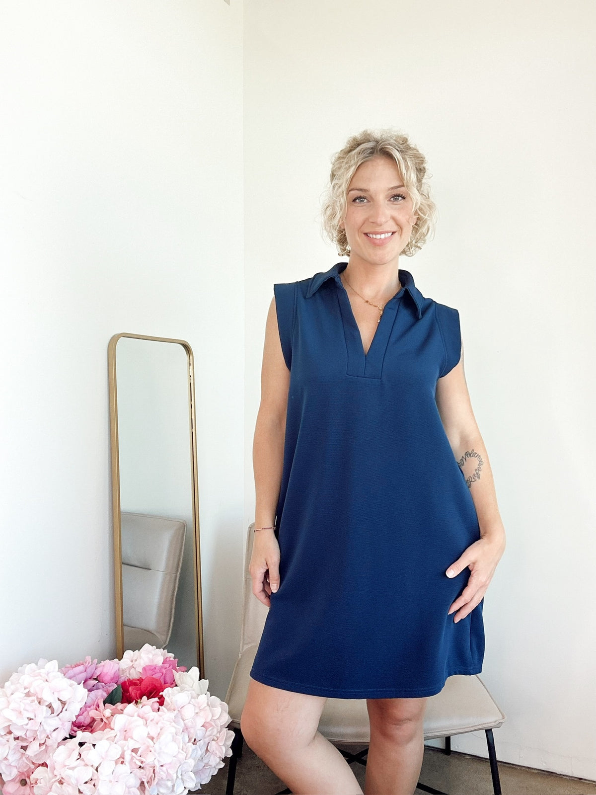 Adley Sleeveless V- Neck Mini Dress Navy