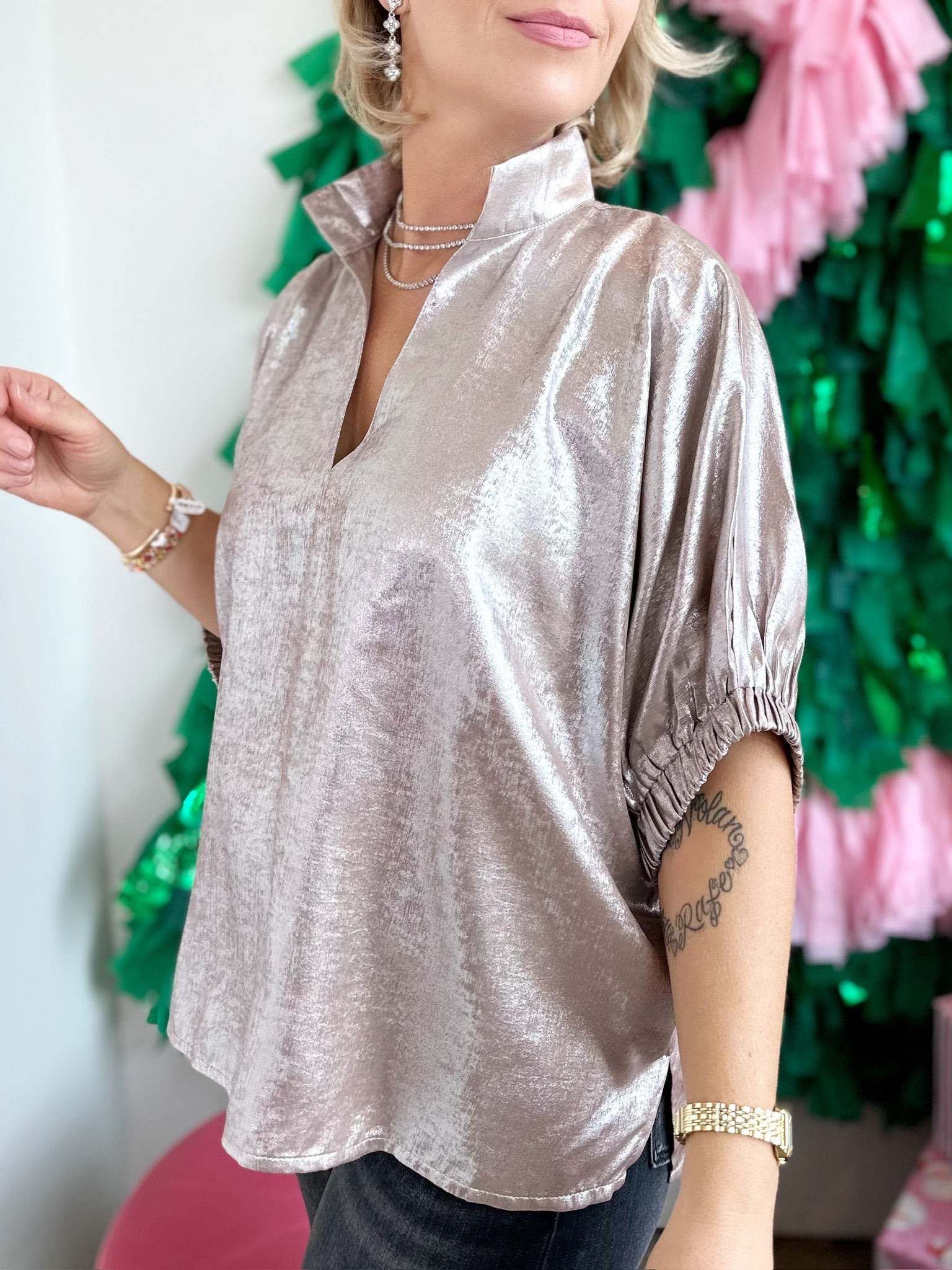 Eden Metallic Blouse Champagne