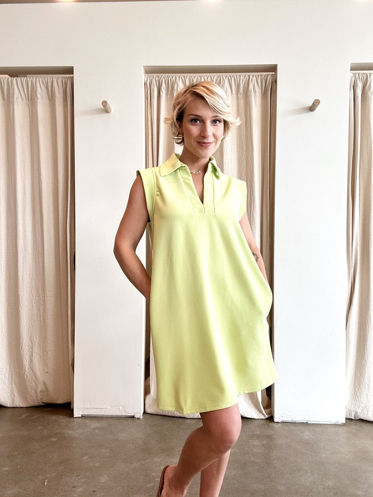 Adley Sleeveless V- Neck Mini Dress Lime