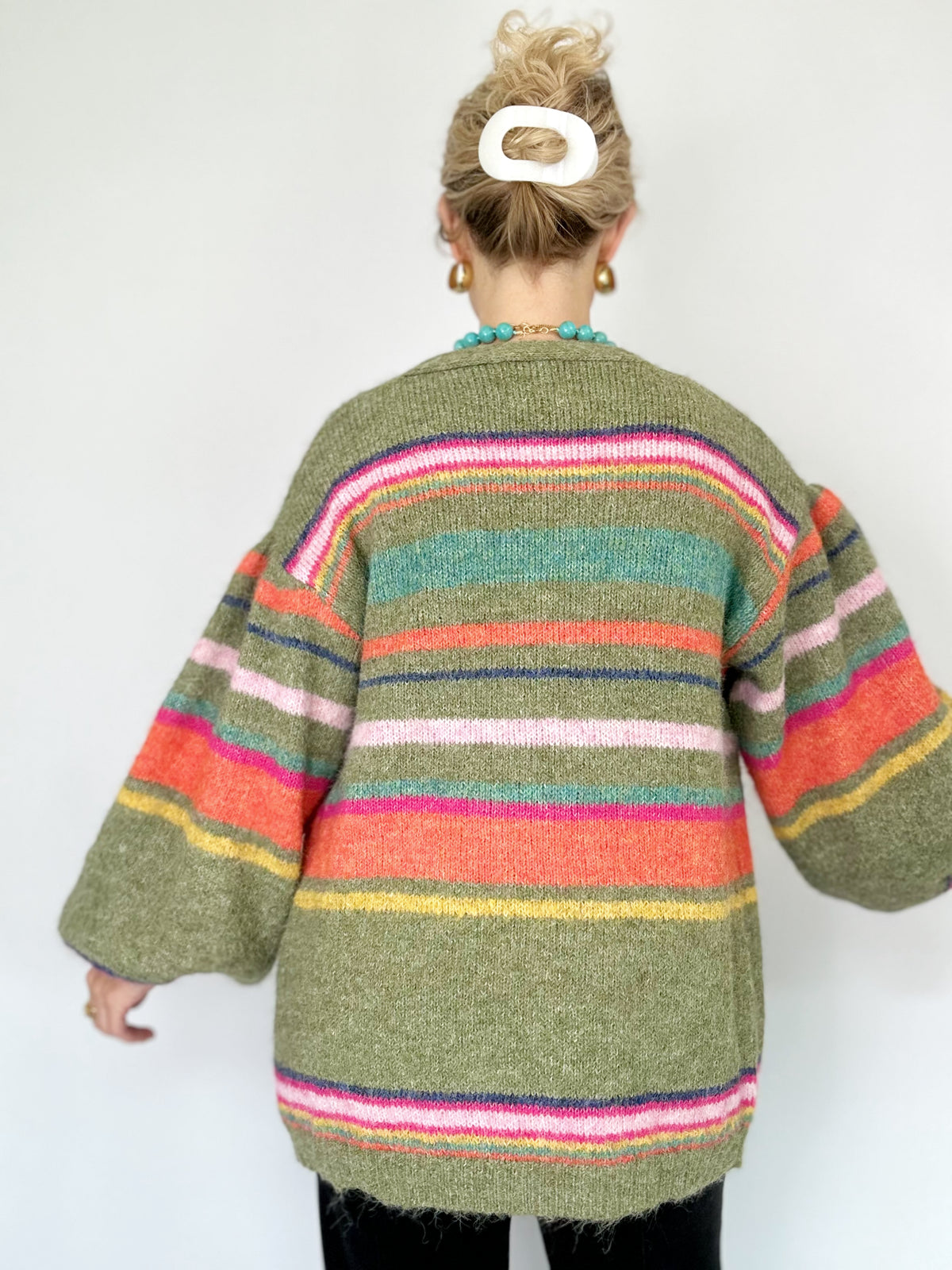 Evelyn Stripe Cardigan Olive