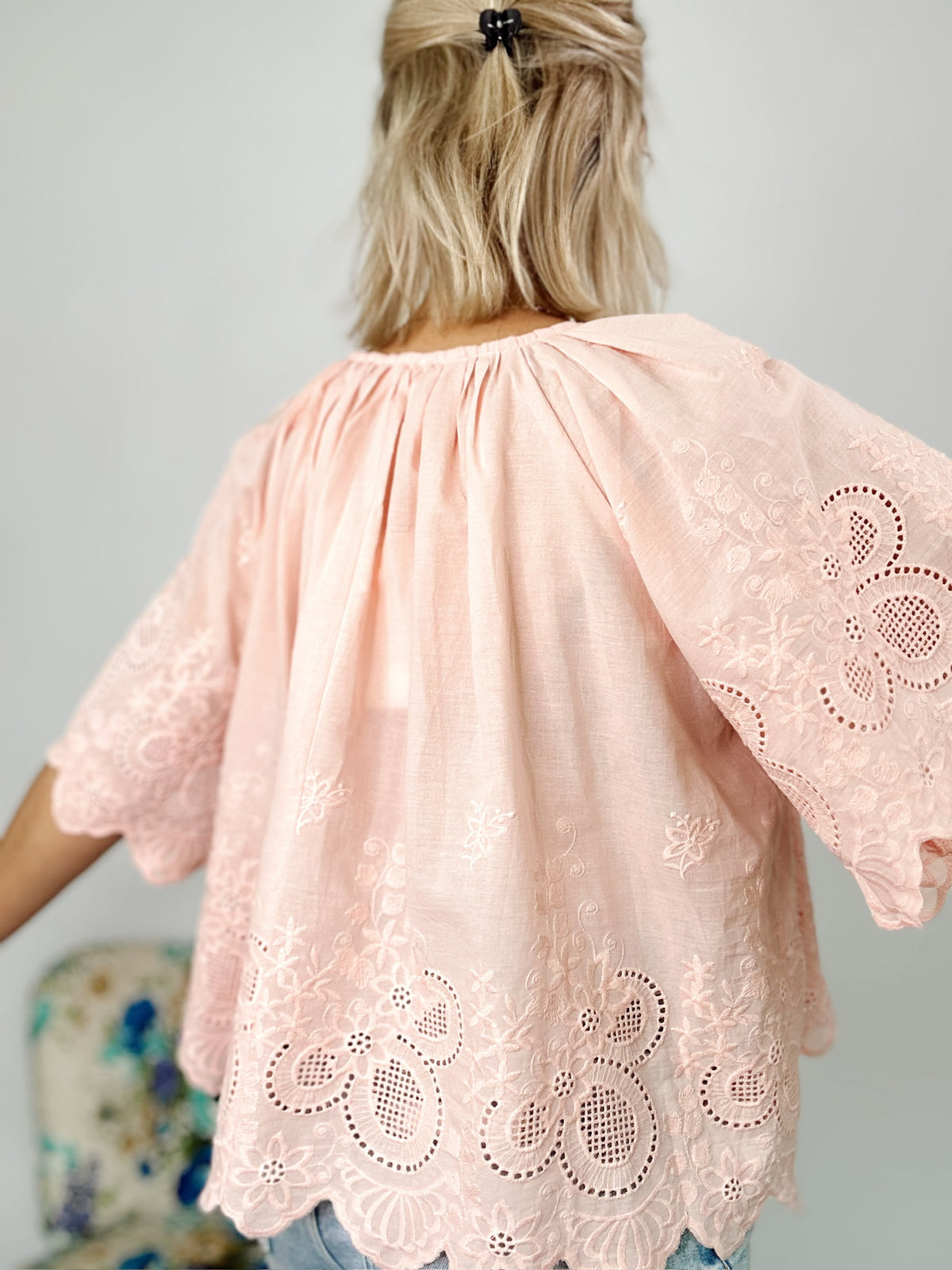 Tia Floral Eyelet Scalloped Blouse