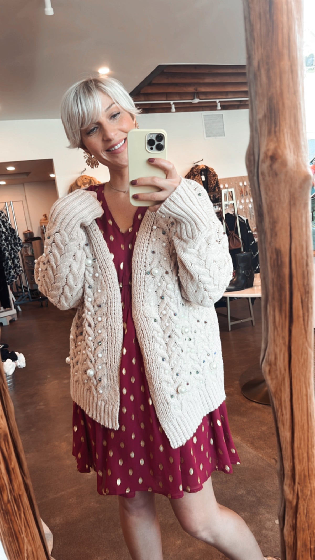 Kayla Twist Knitted Cardigan W/Pearl Detail