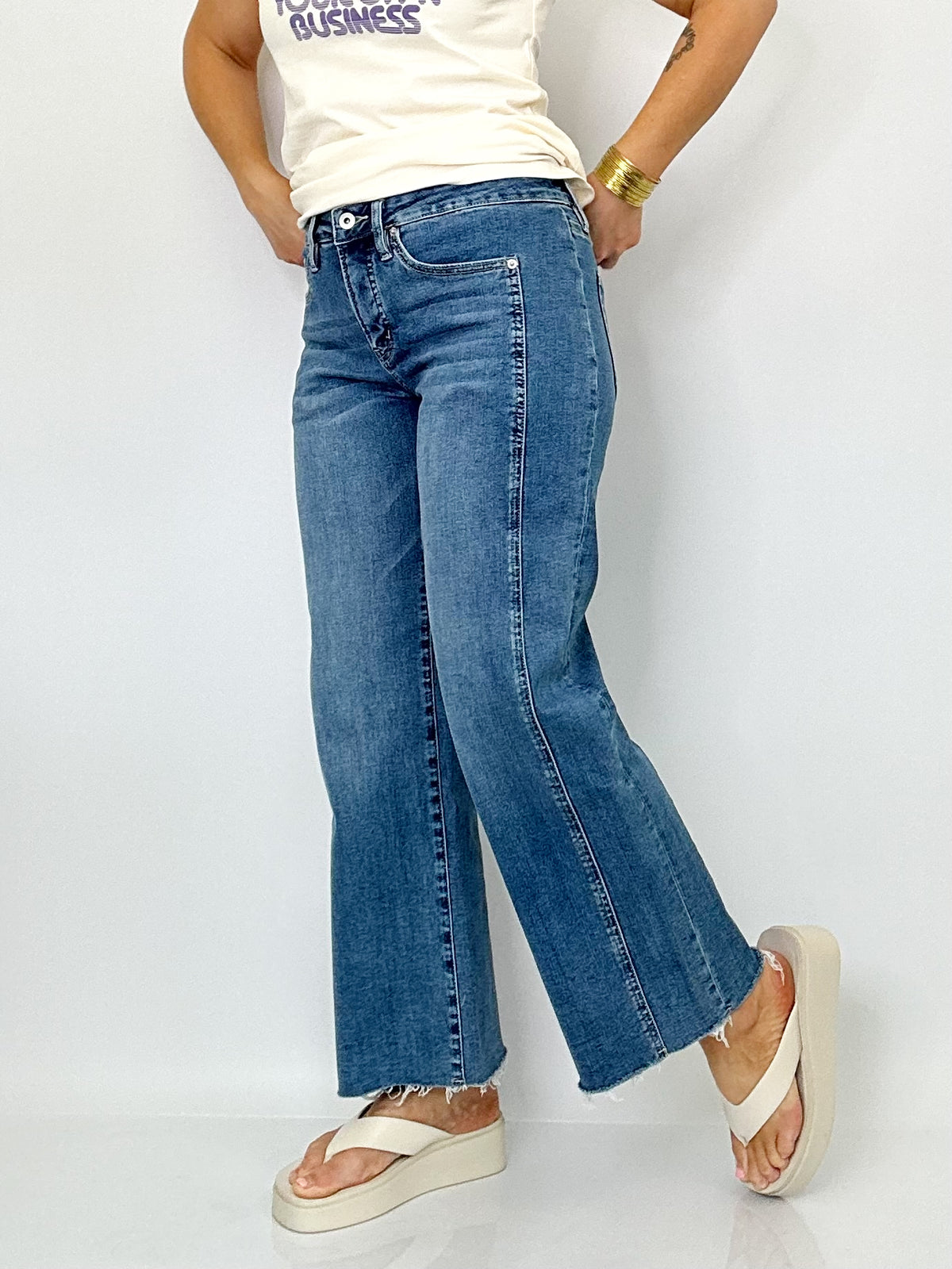 Ella Mid Rise Straight Crop Loose Fit Jeans