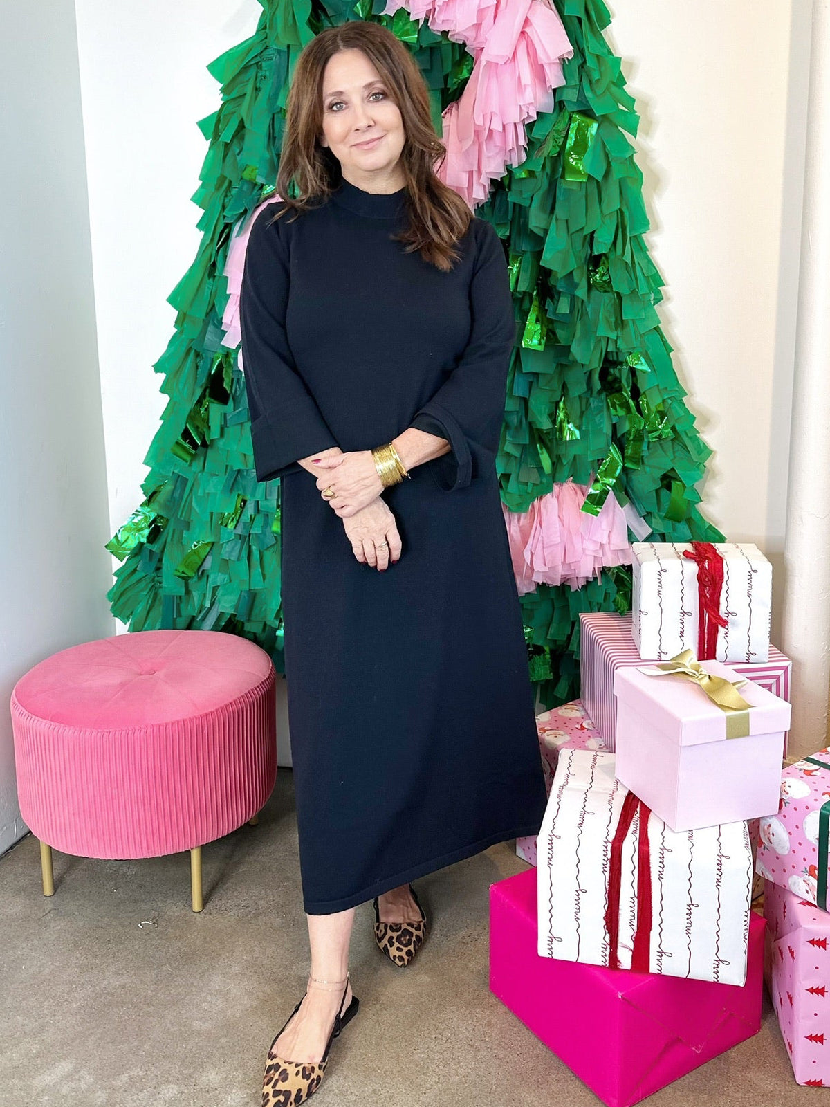 Daniela Mock Neck Midi Dress Black