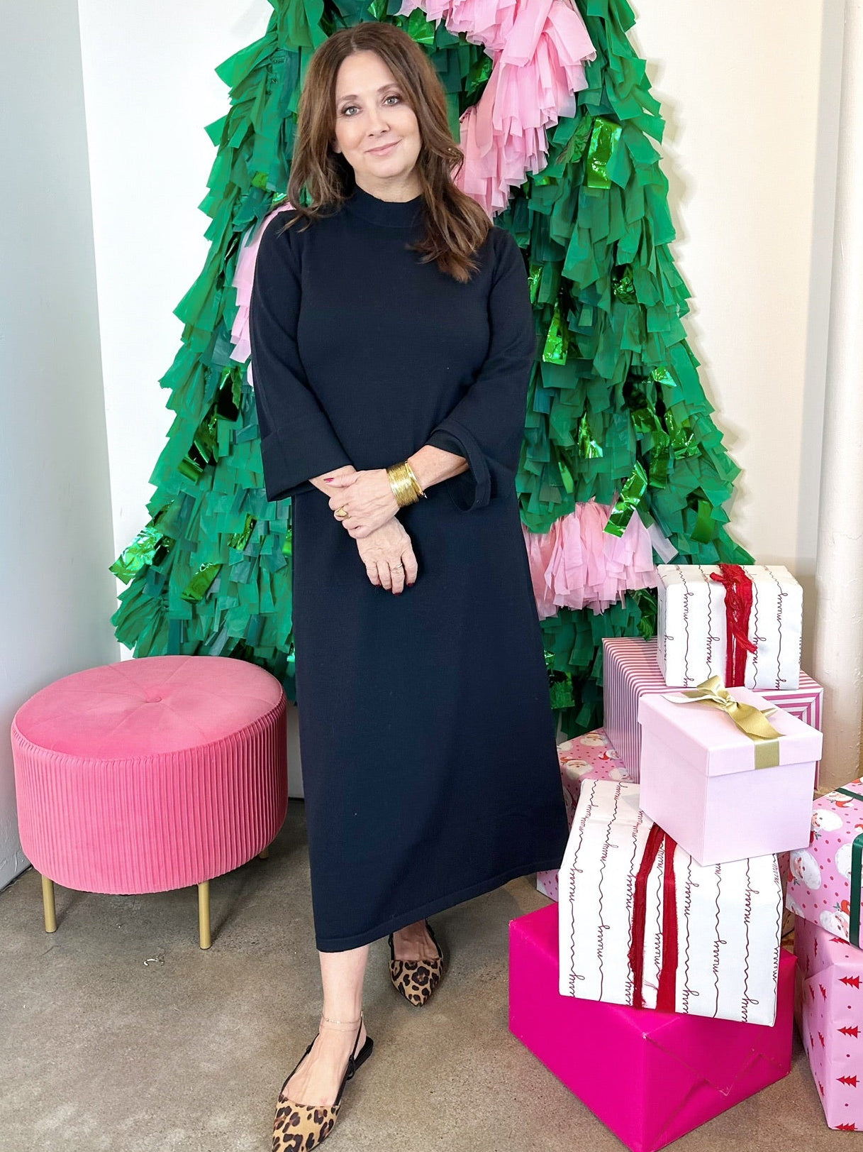 Daniela Mock Neck Midi Dress Black