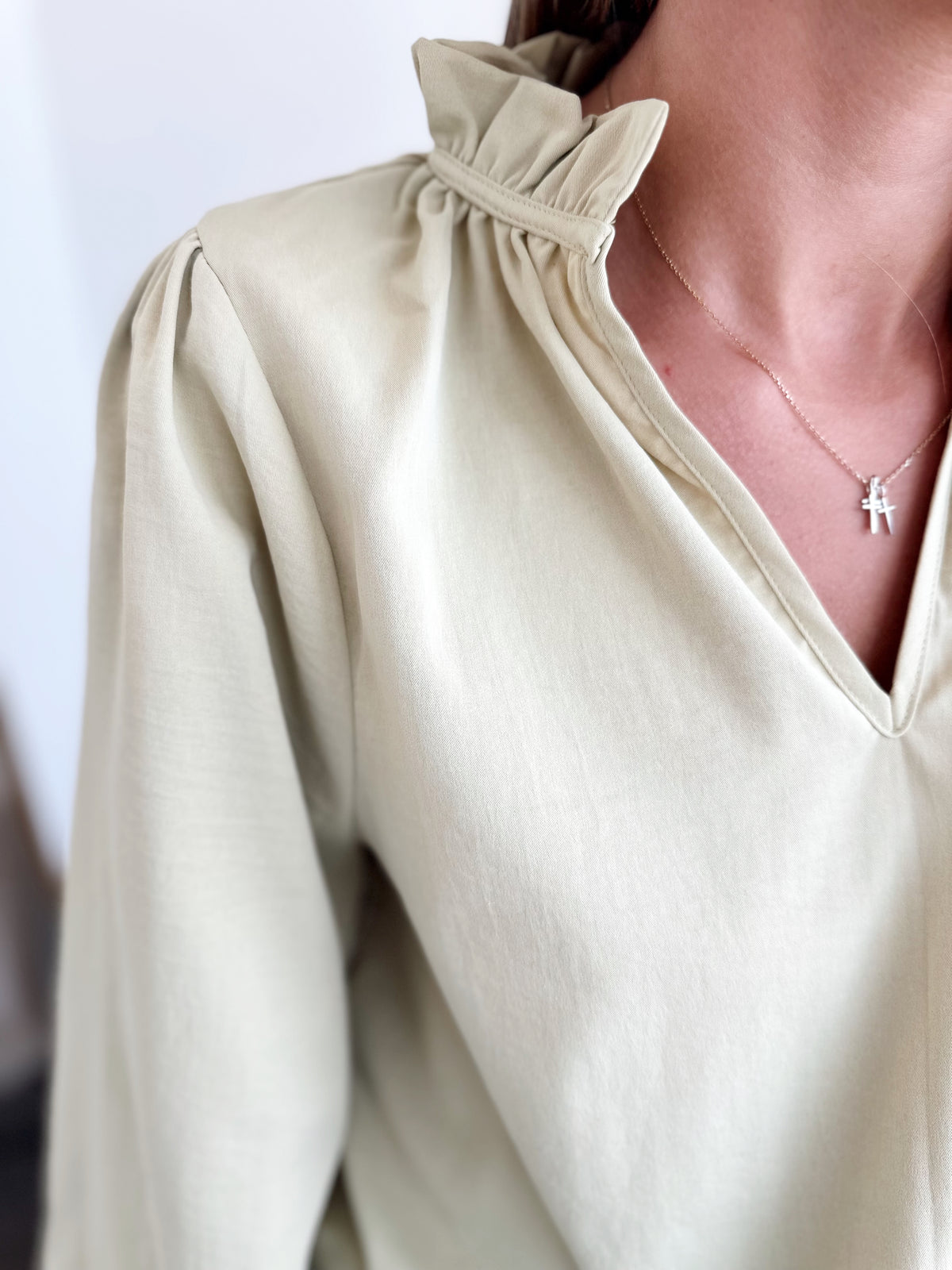 Tina Ruffled Neck Blouse Grass