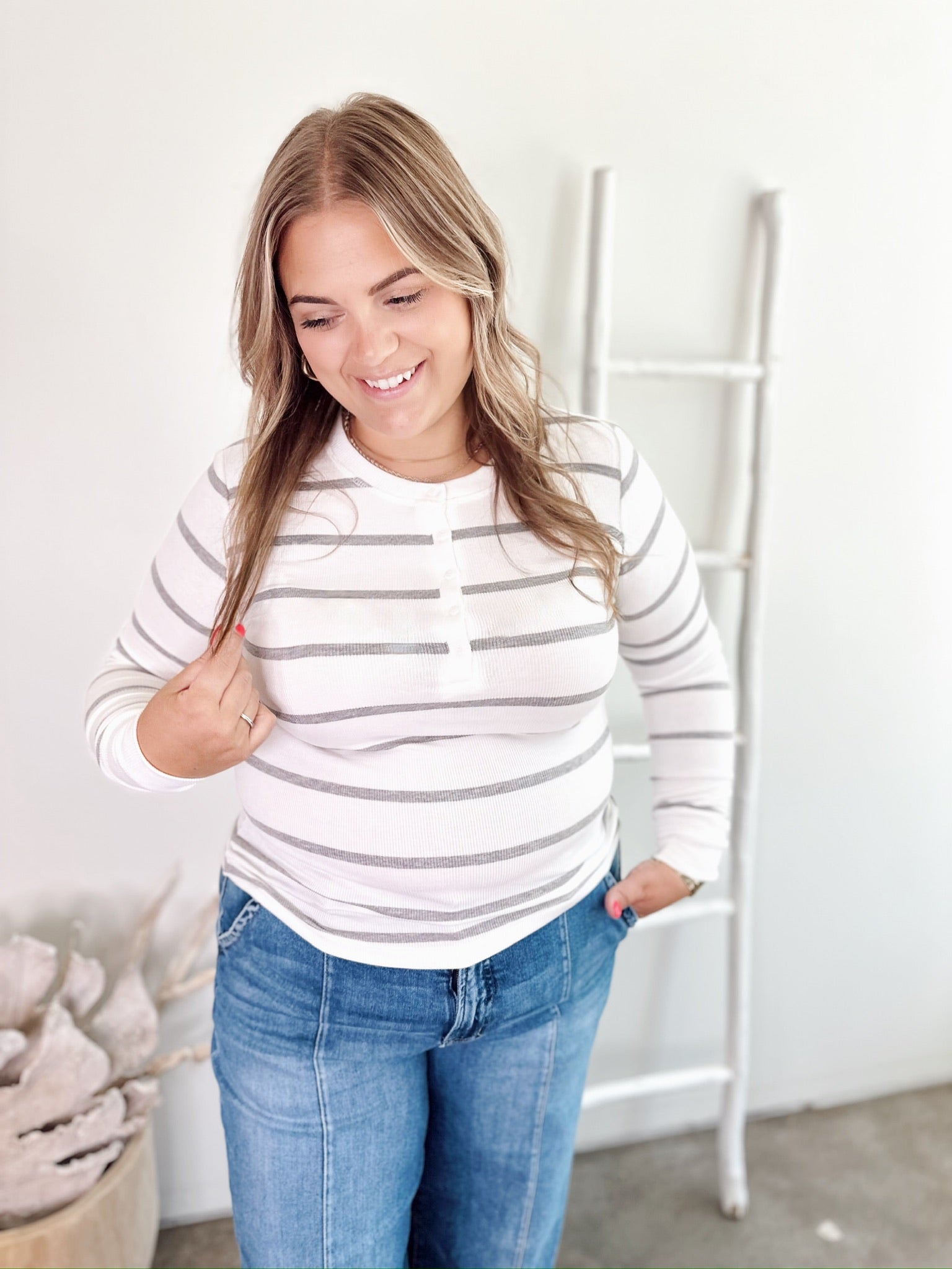 Margie Stripe Top H. Grey