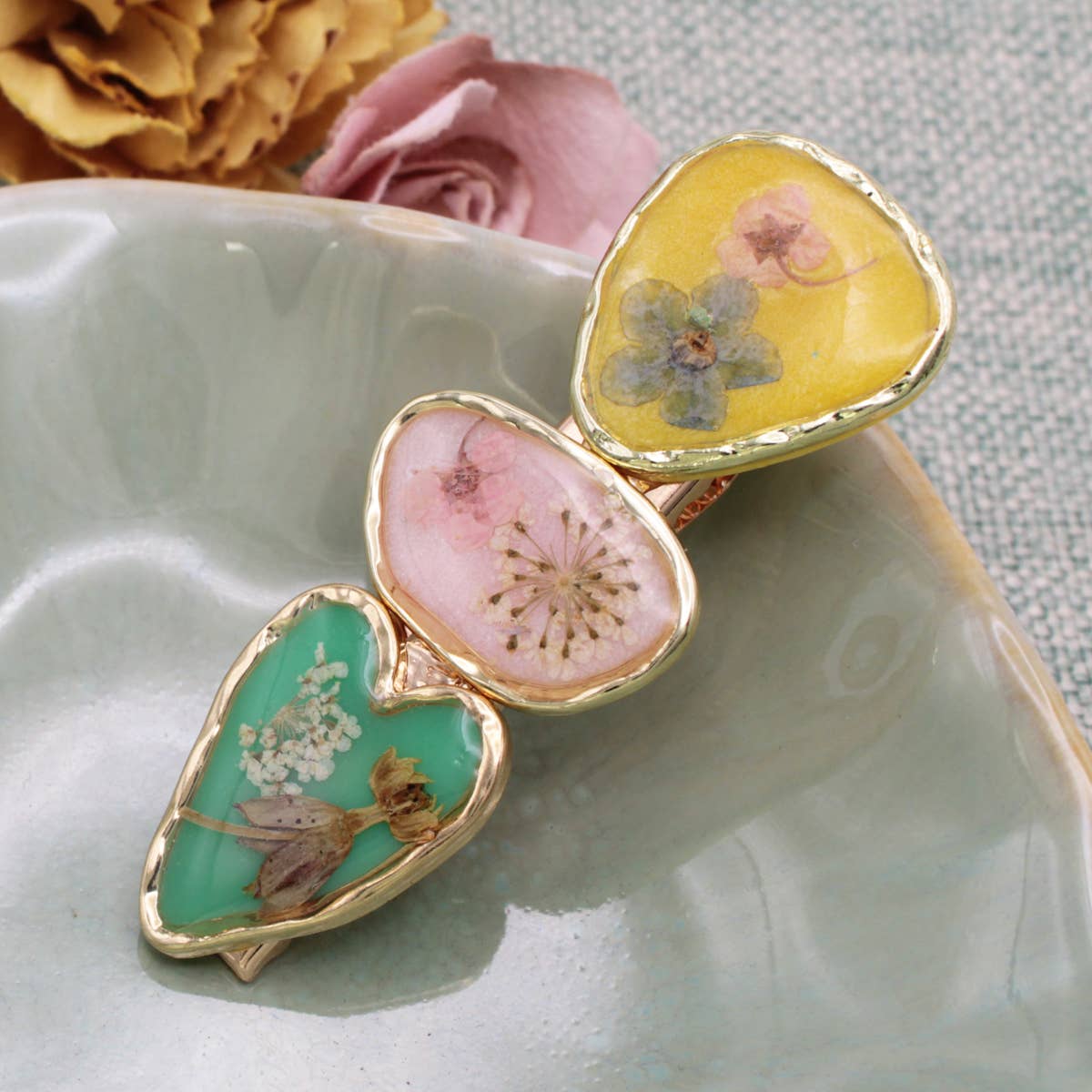 Bright Pastel Dried Flower Barrette