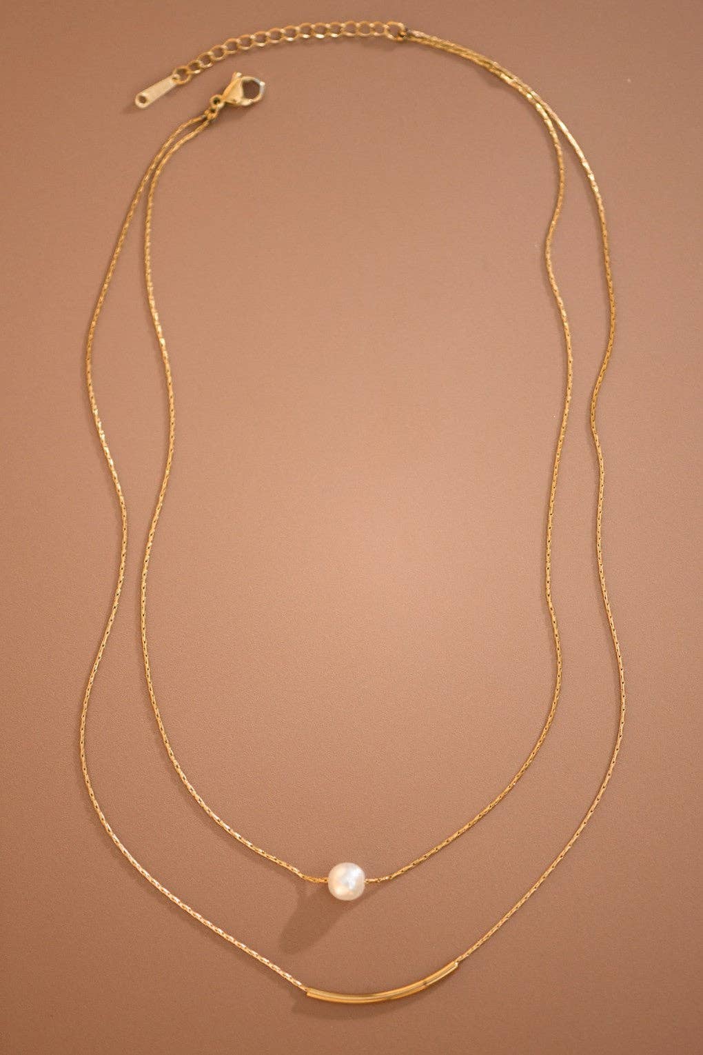 Double Herringbone Chain Pearl Necklace