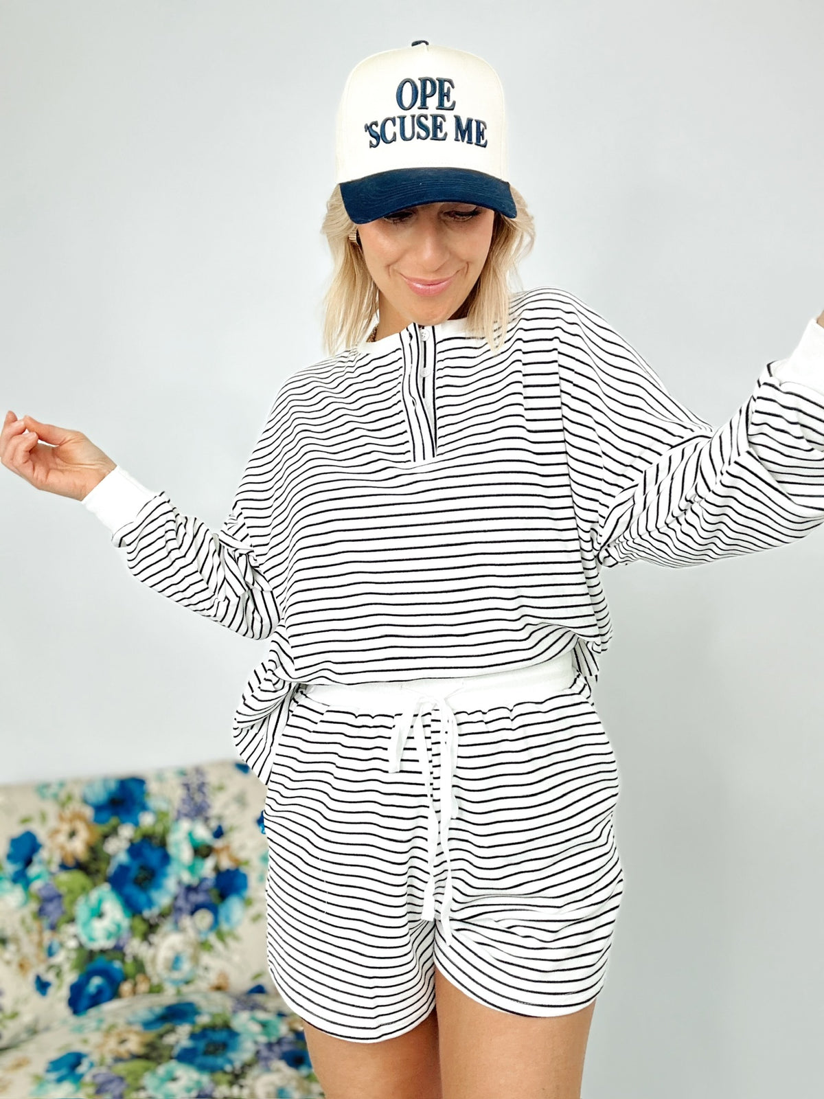 Jayda Stripe Pullover &amp; Shorts Set Ivory