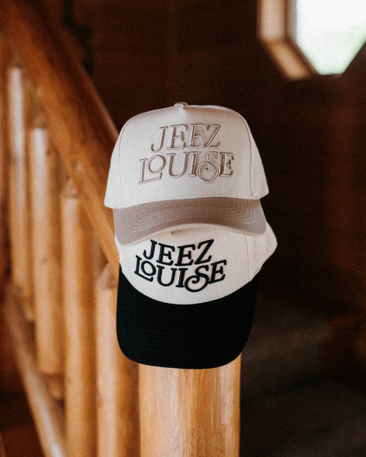 Jeez Louise Trucker Hat Black/Cream