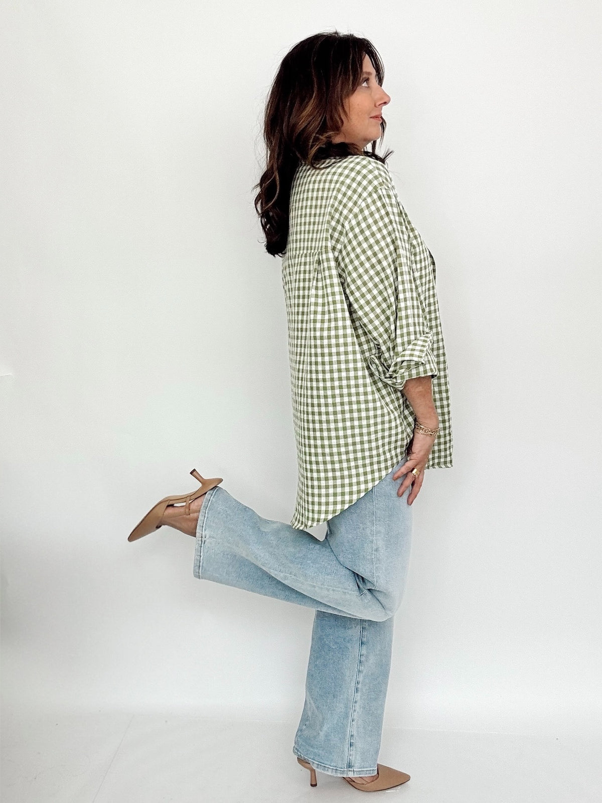 Bobbi Gingham Print Shirt Leaf