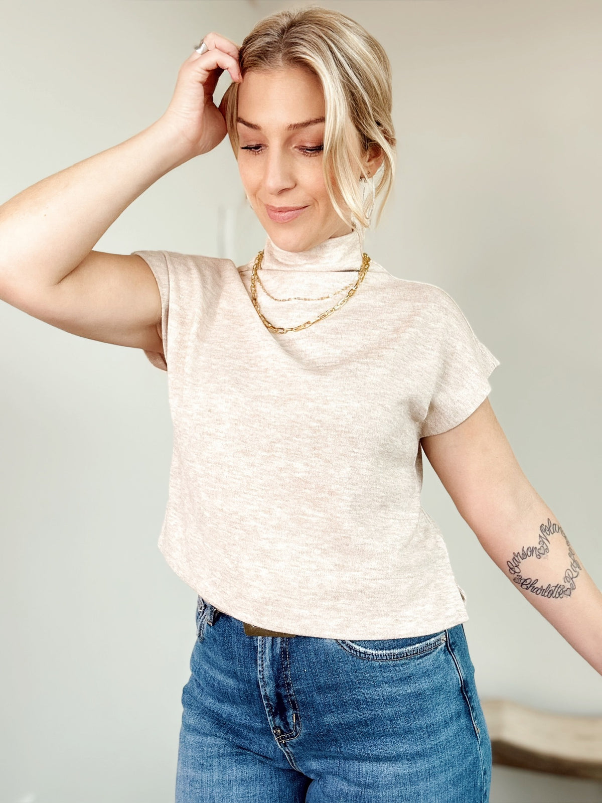 Mae Mock Neck Top Oatmeal