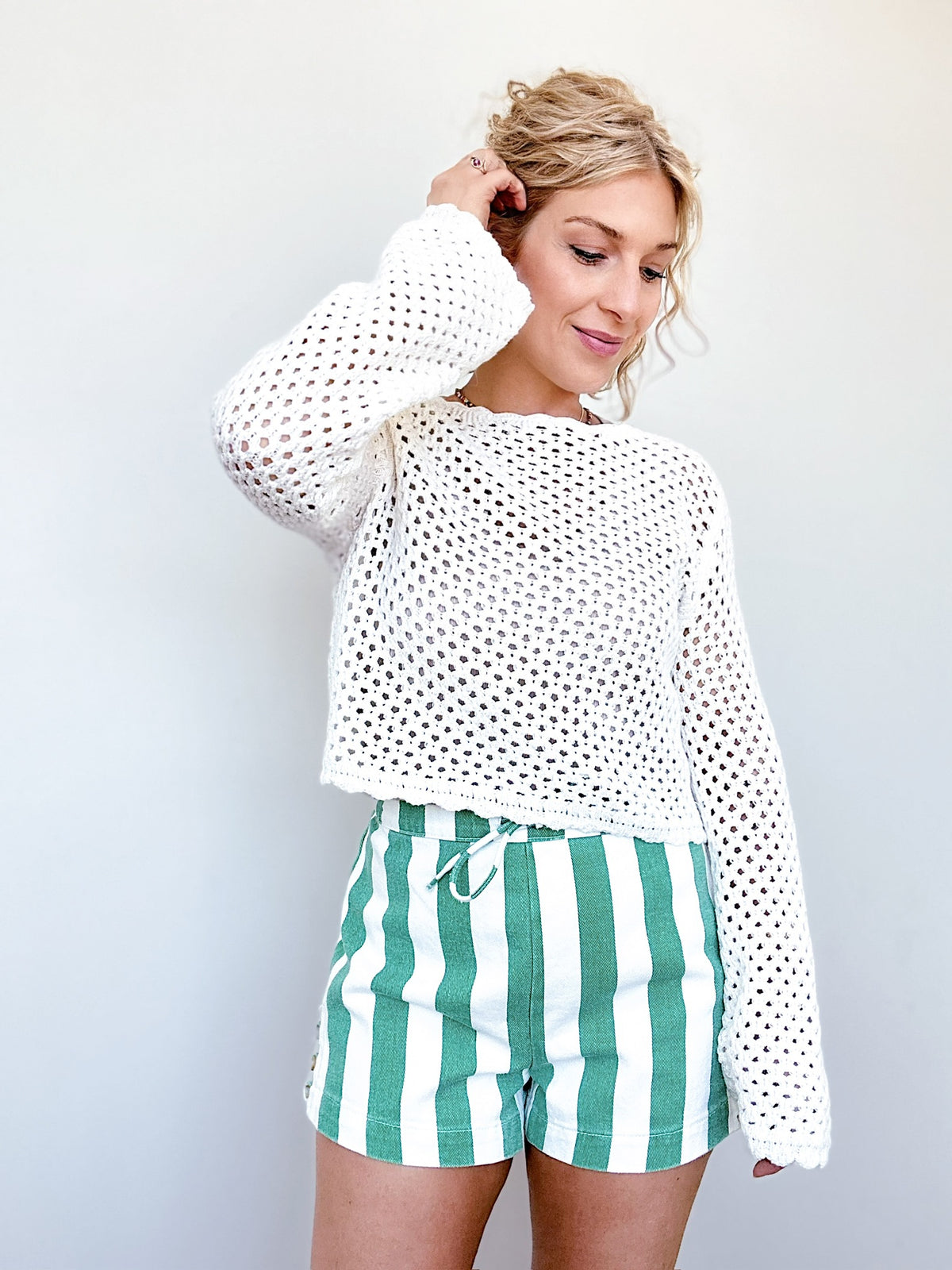 Hadley Crochet Open Knit Sweater Off White