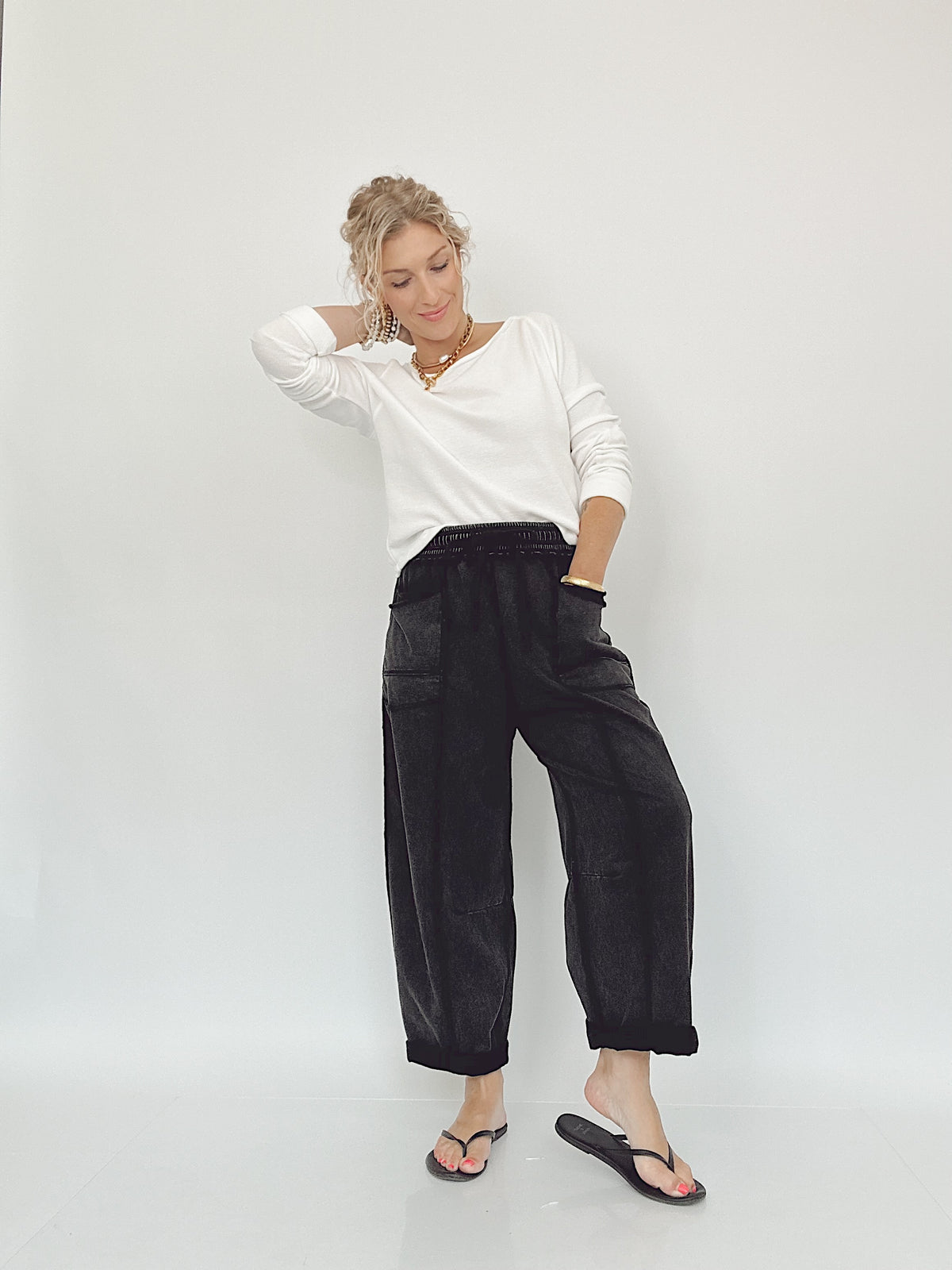 Heidi Barrel Fit Utility Knit Pants Black