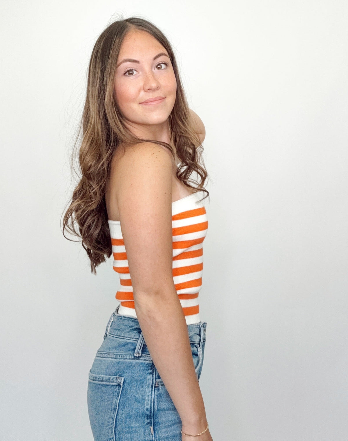 Avery Striped Tube Top Orange/Ivory