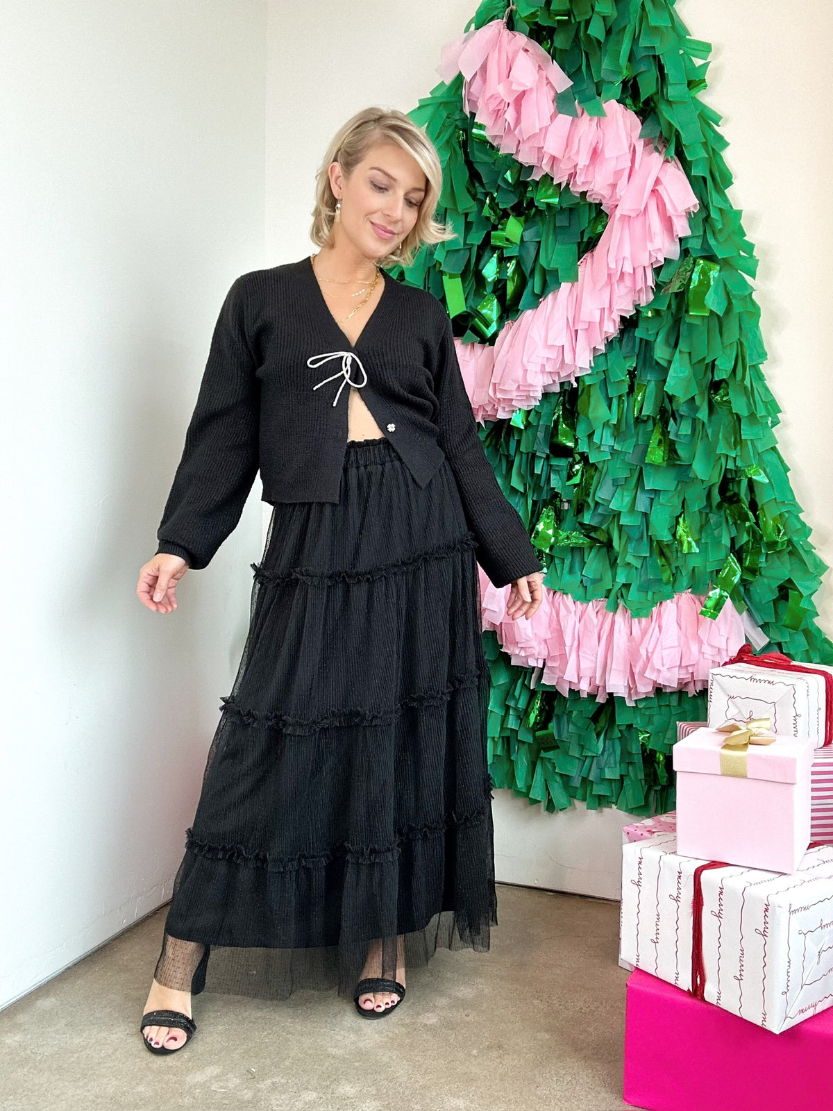 Ayla Sparkle Bow Cardigan Black