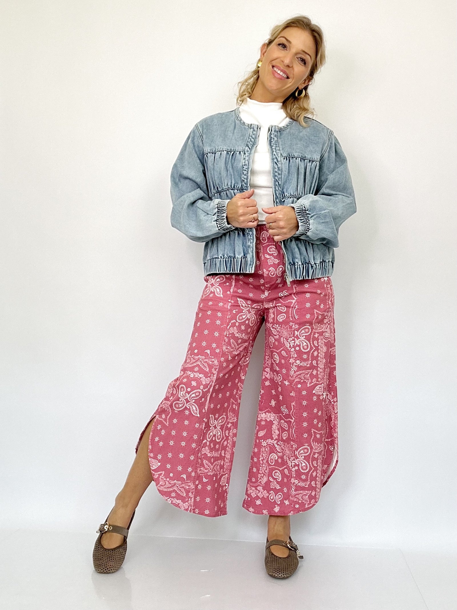 Dee Ruched Seam Denim Bomber Jacket