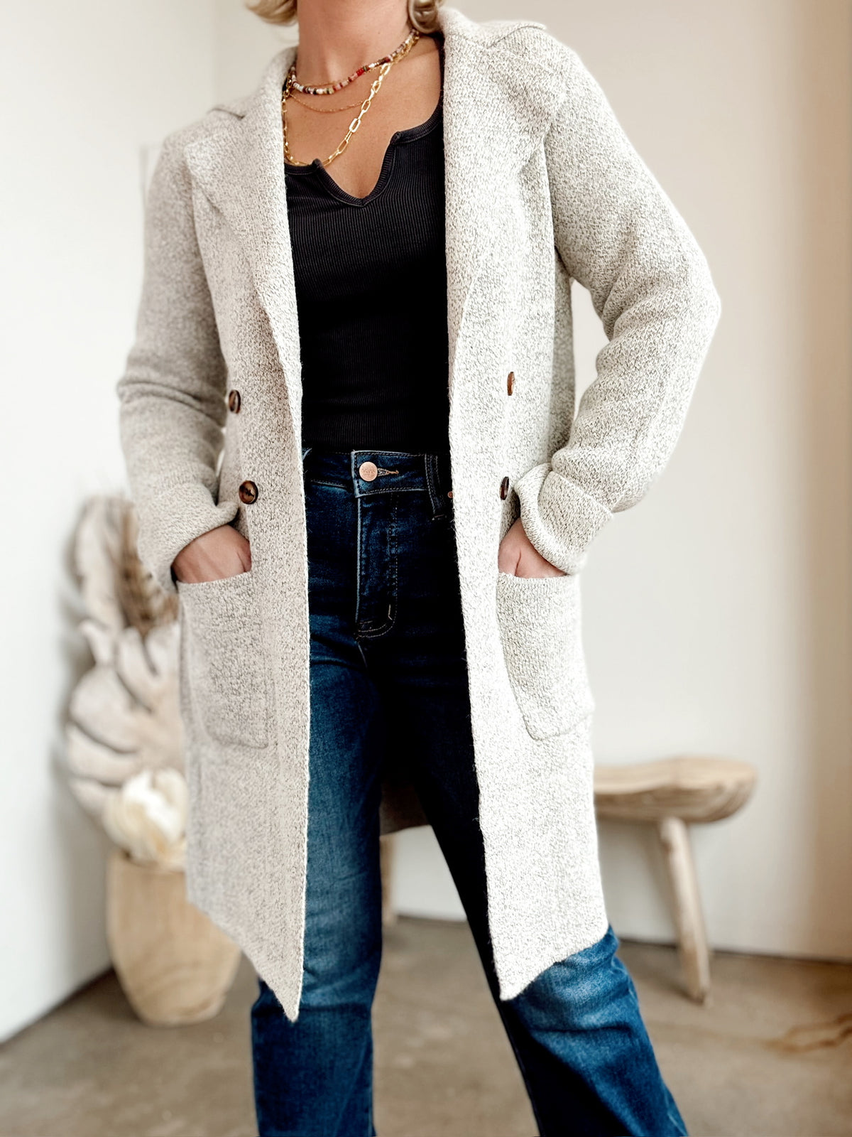 Brielle Open Sweater Coat Oatmeal