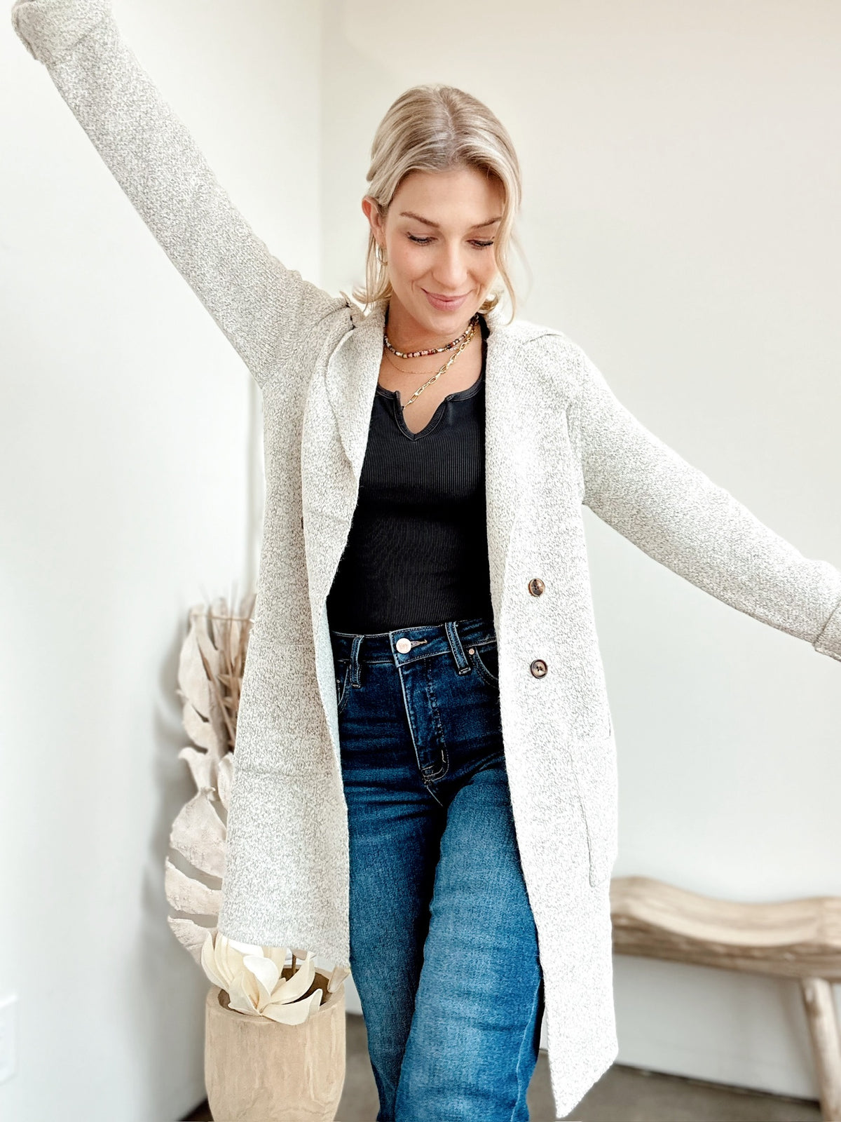 Brielle Open Sweater Coat Oatmeal