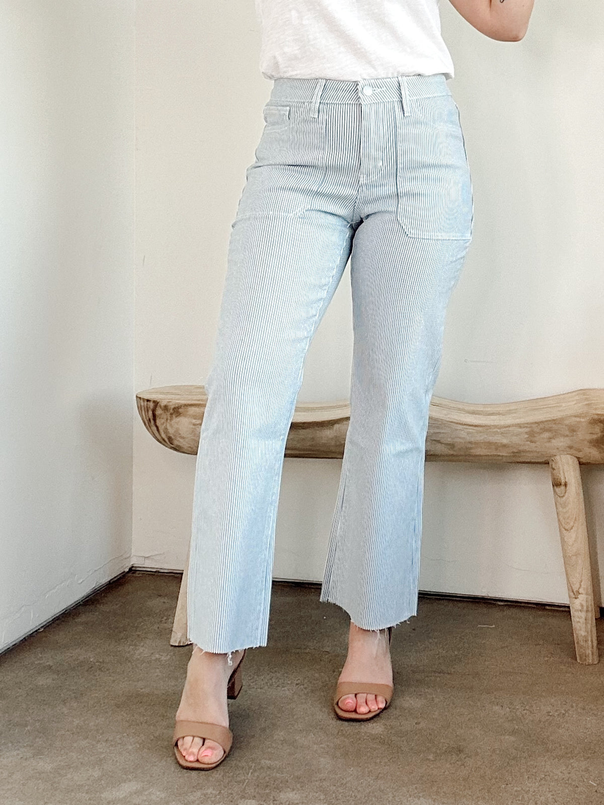 Jen High Rise Crop Bootcut Stripe Jeans