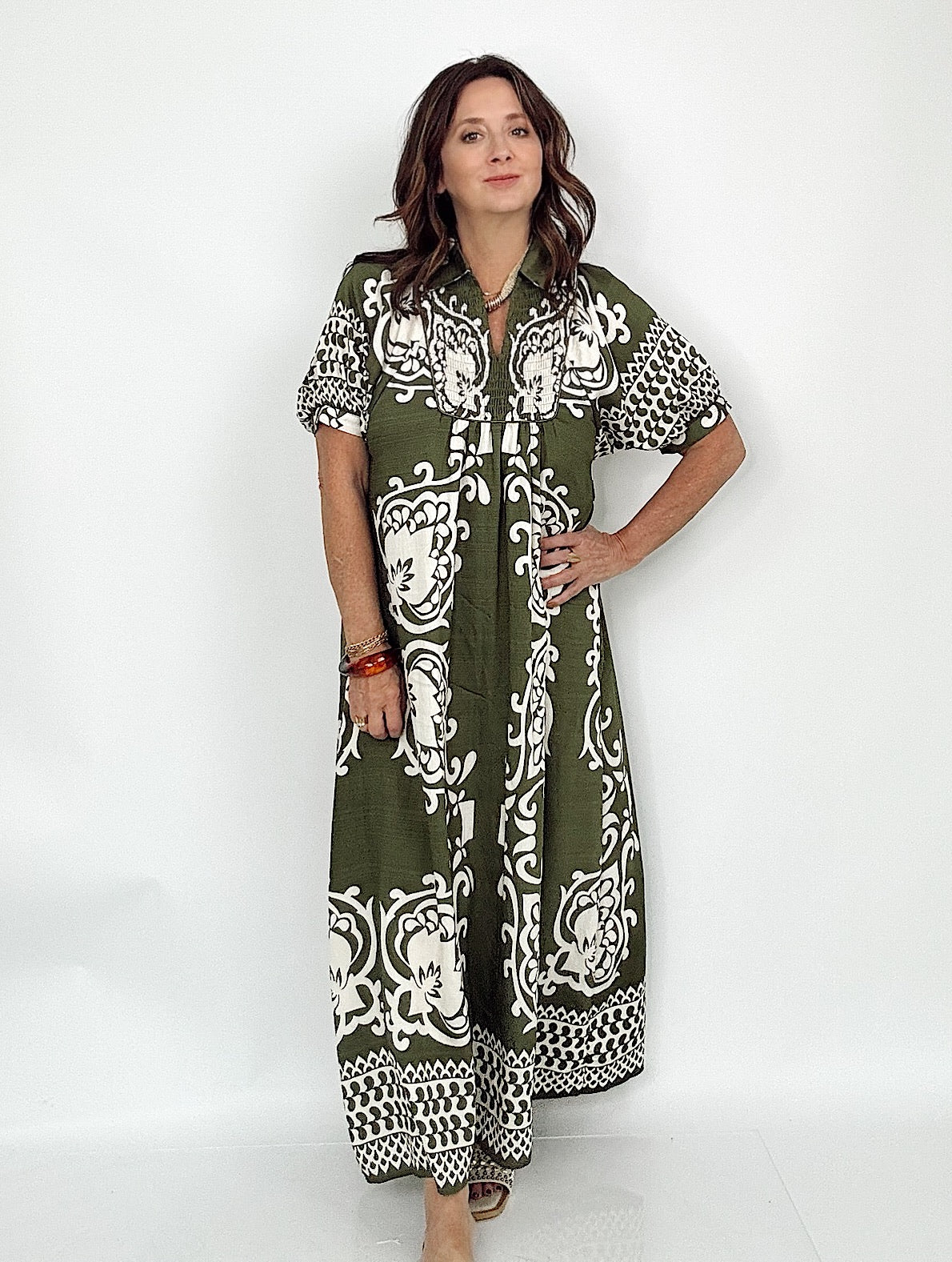 Trina Print Puff Sleeve Midi Dress