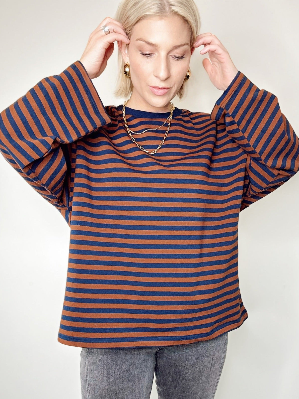 Andie Striped Oversized Top Brown