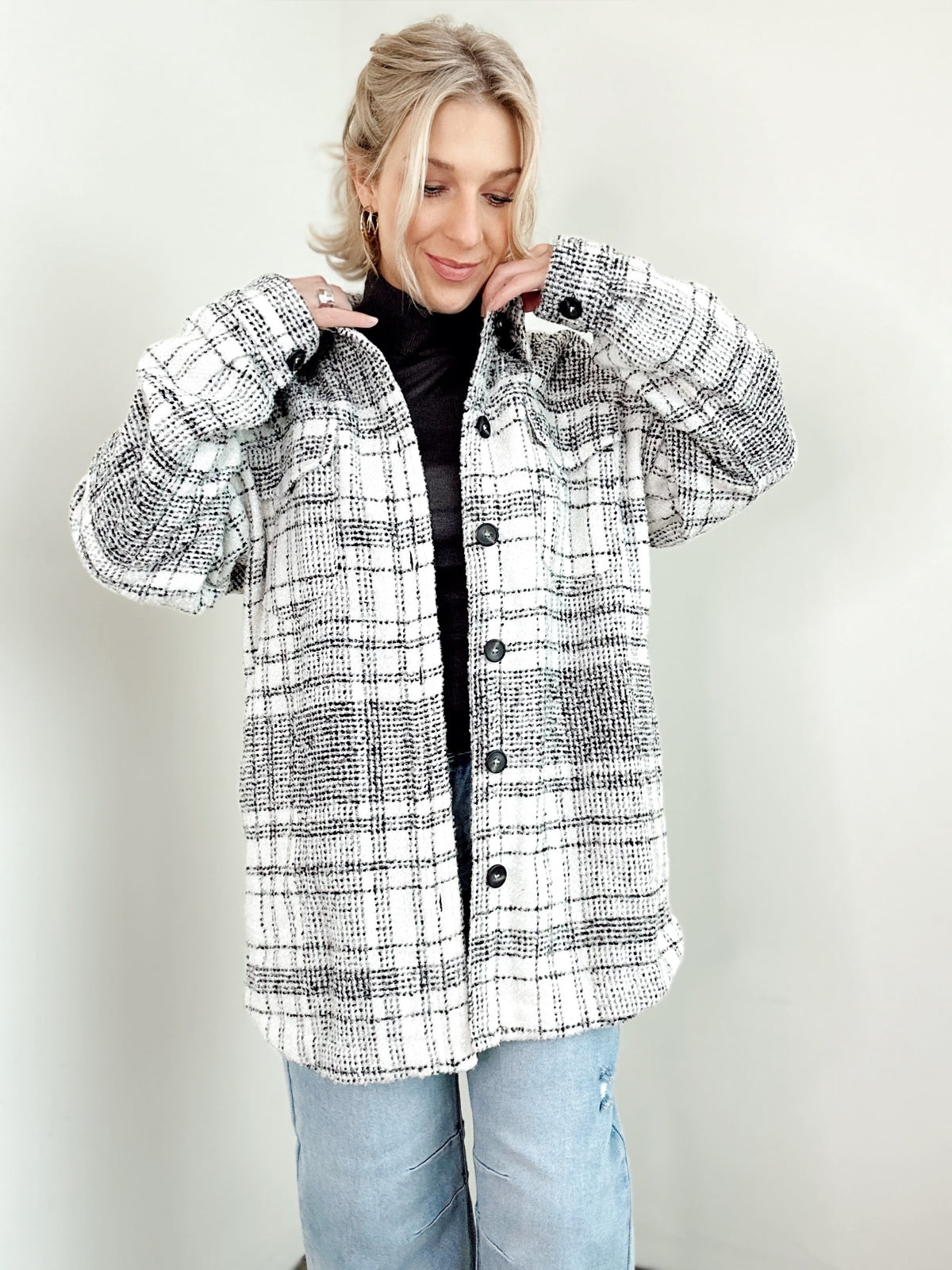 Maya Plaid Shirt Jacket Black/White