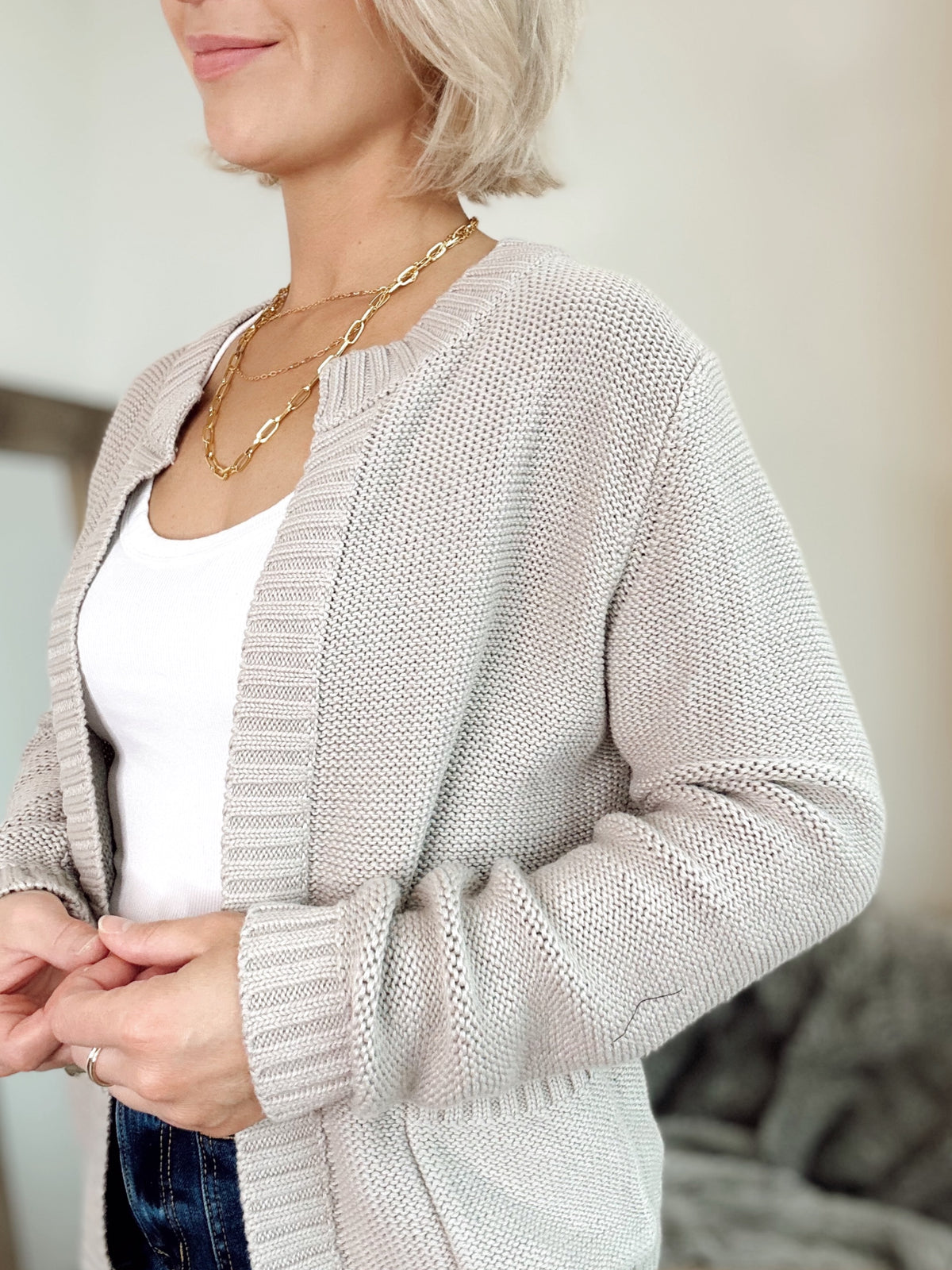 Hannah Knit Cardigan Stone