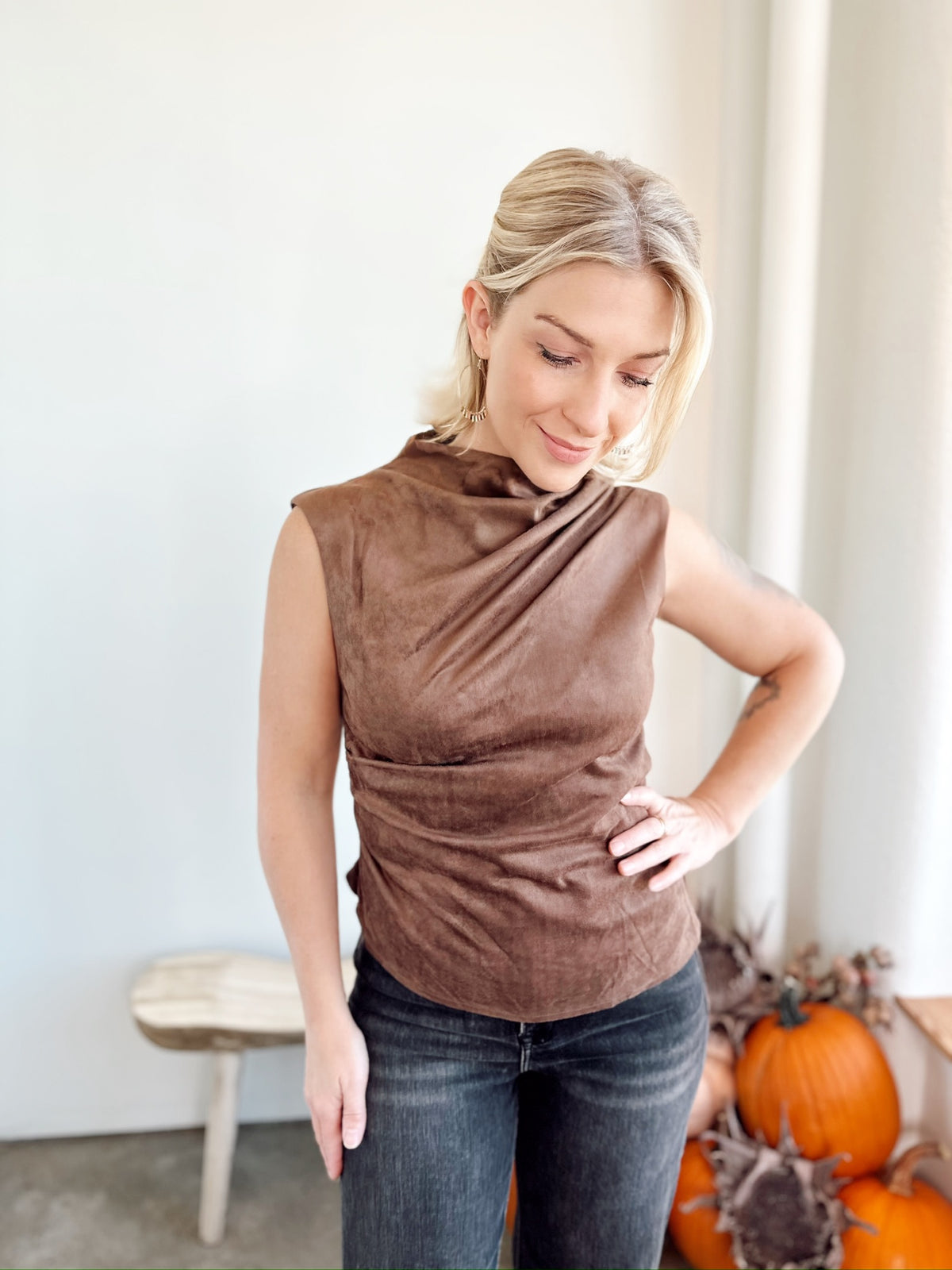 Cindi Suede Mock Neck Top