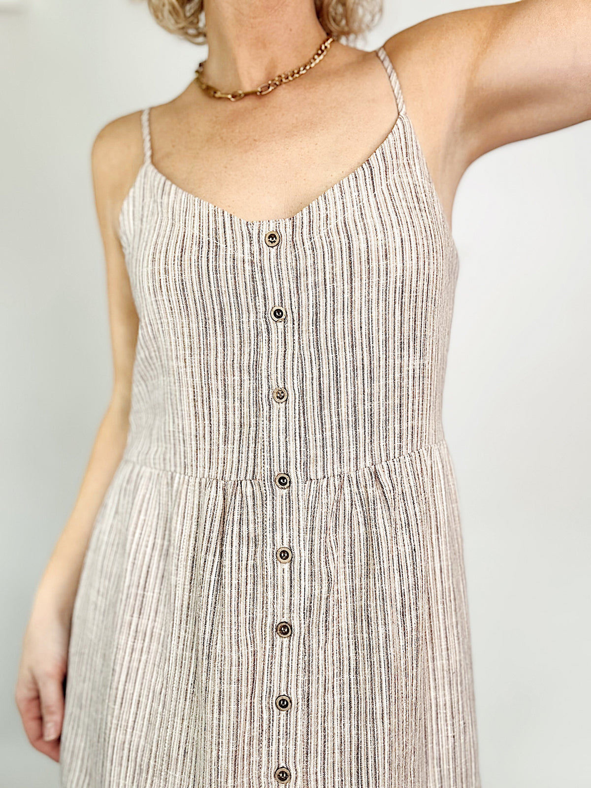 Oaklynn Striped Linen Tank Dress