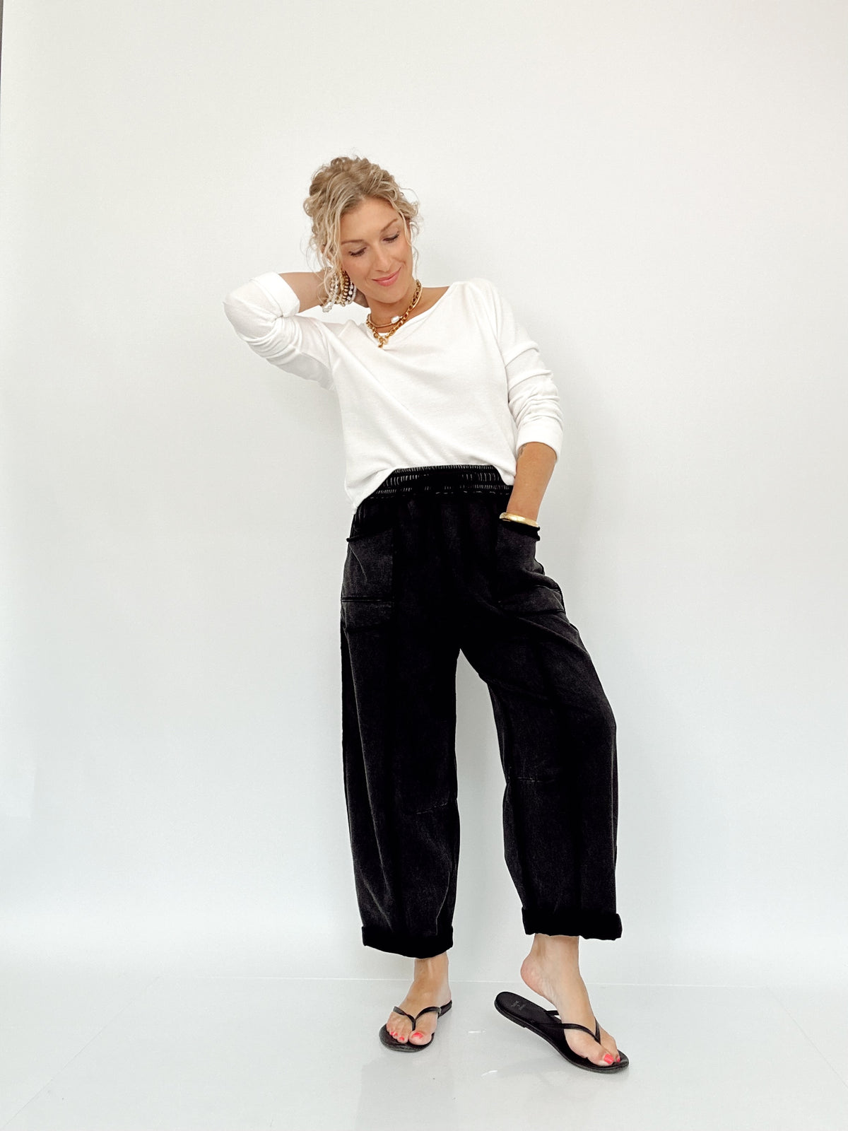 Mindy Thermal Knit Long Sleeve Top White