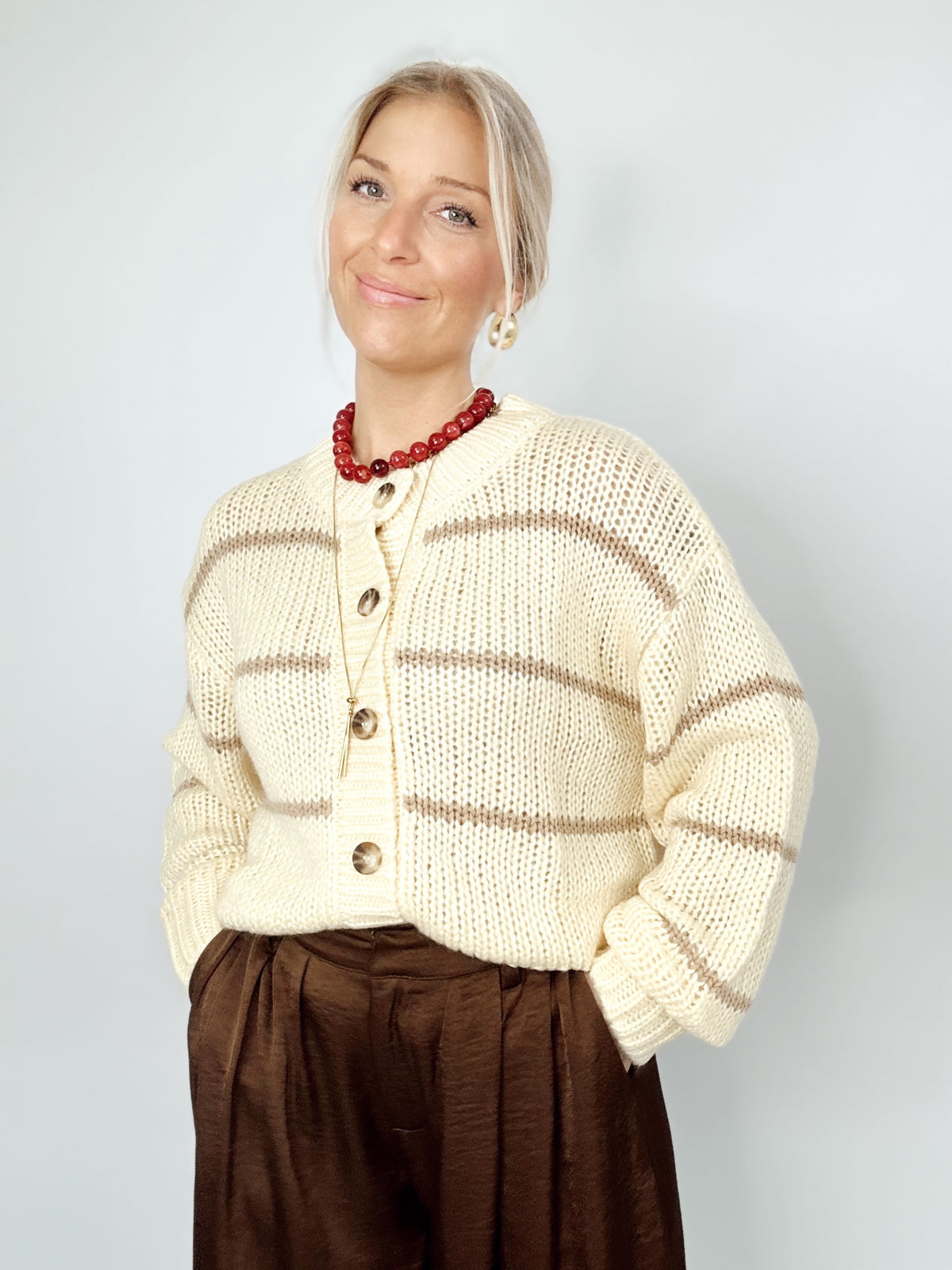 Lulu Stripe Jacquard Knit Cardigan Butter Yellow