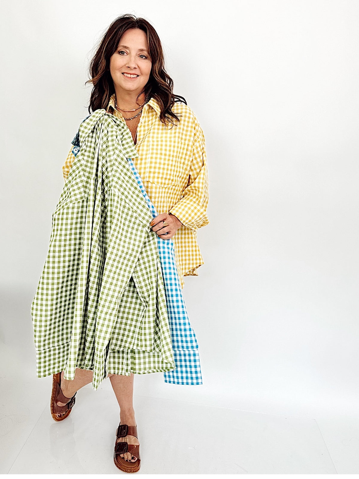 Bobbi Gingham Print Shirt Leaf