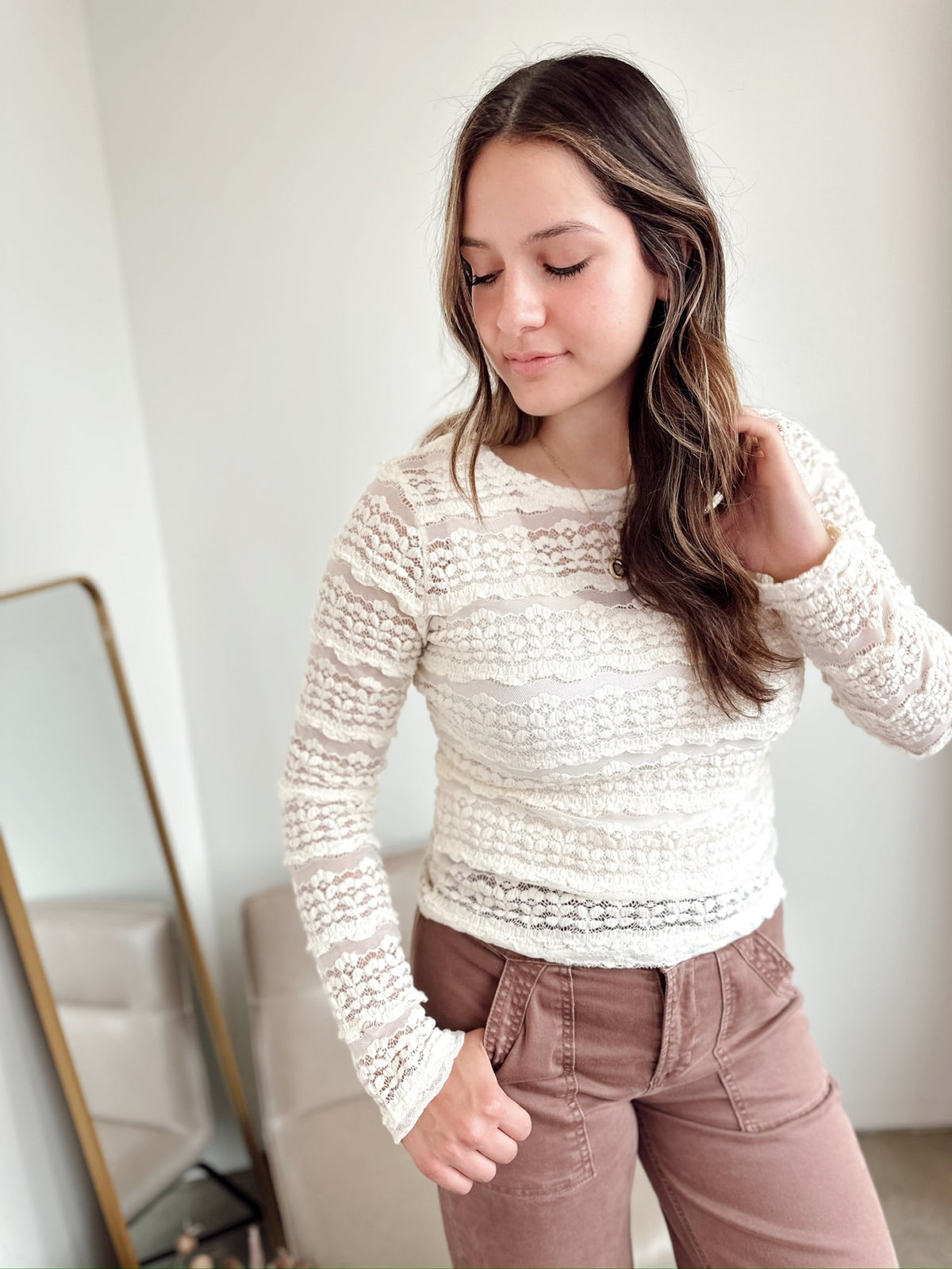 Marlene Ruffle Flower Lace Top