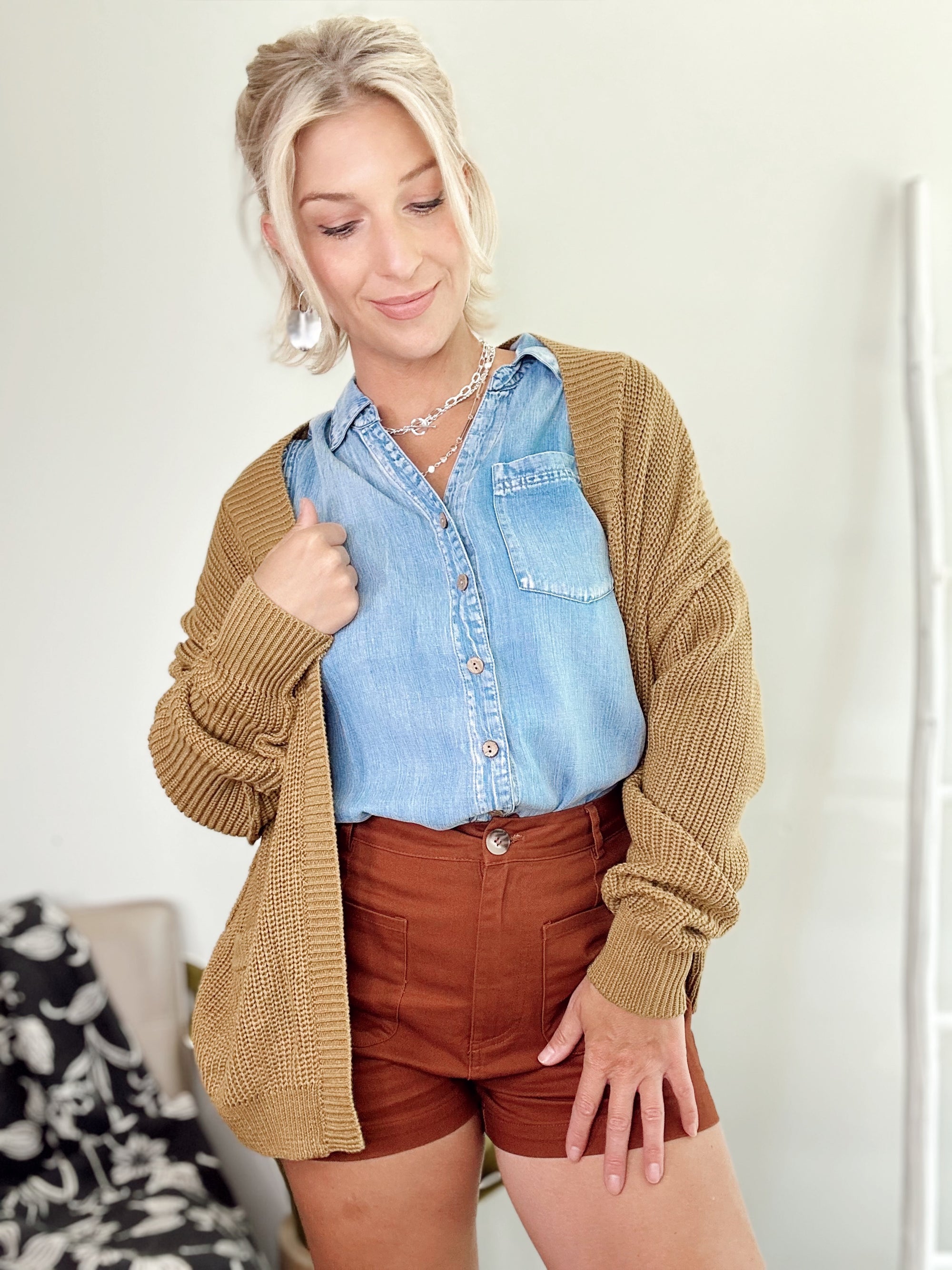 Hailey Chunky Ribbed Cardigan Golden Rod
