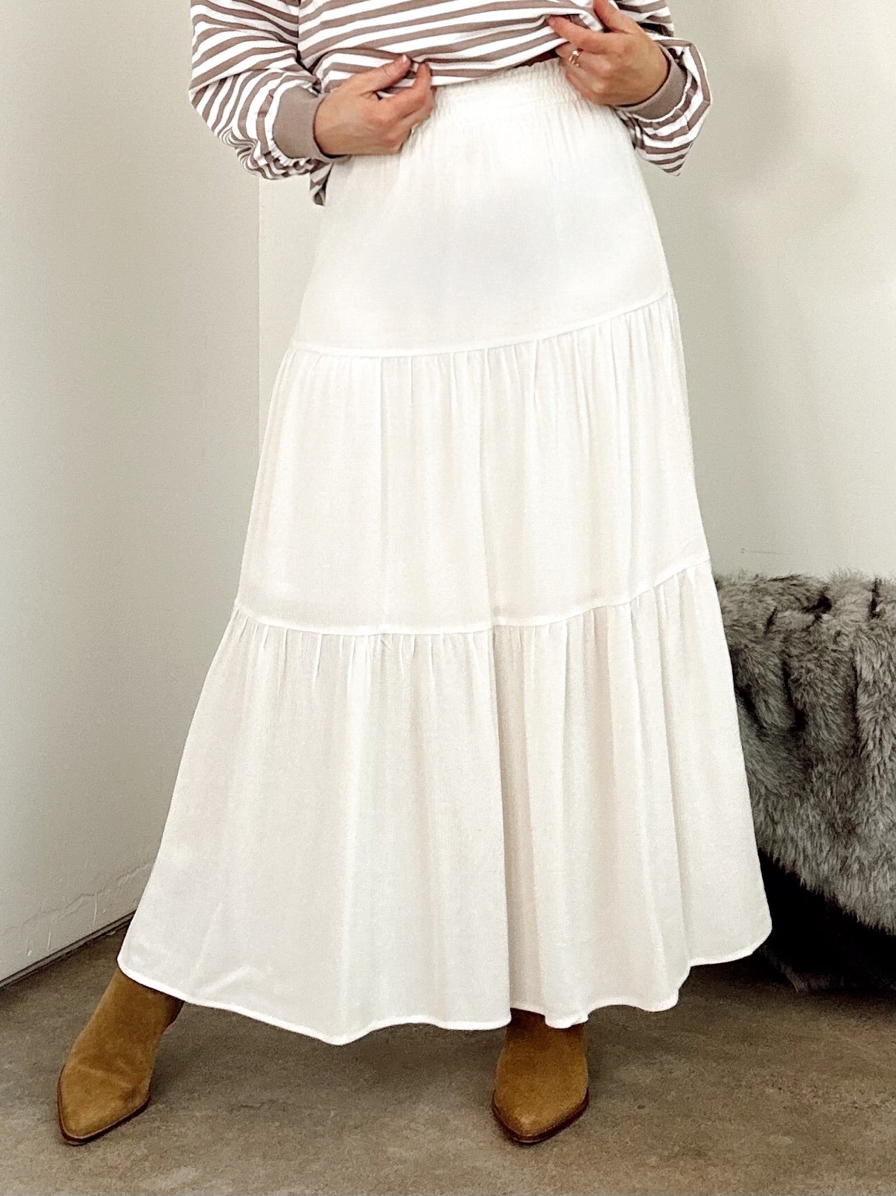 Lucy Tiered Maxi Skirt Vanilla