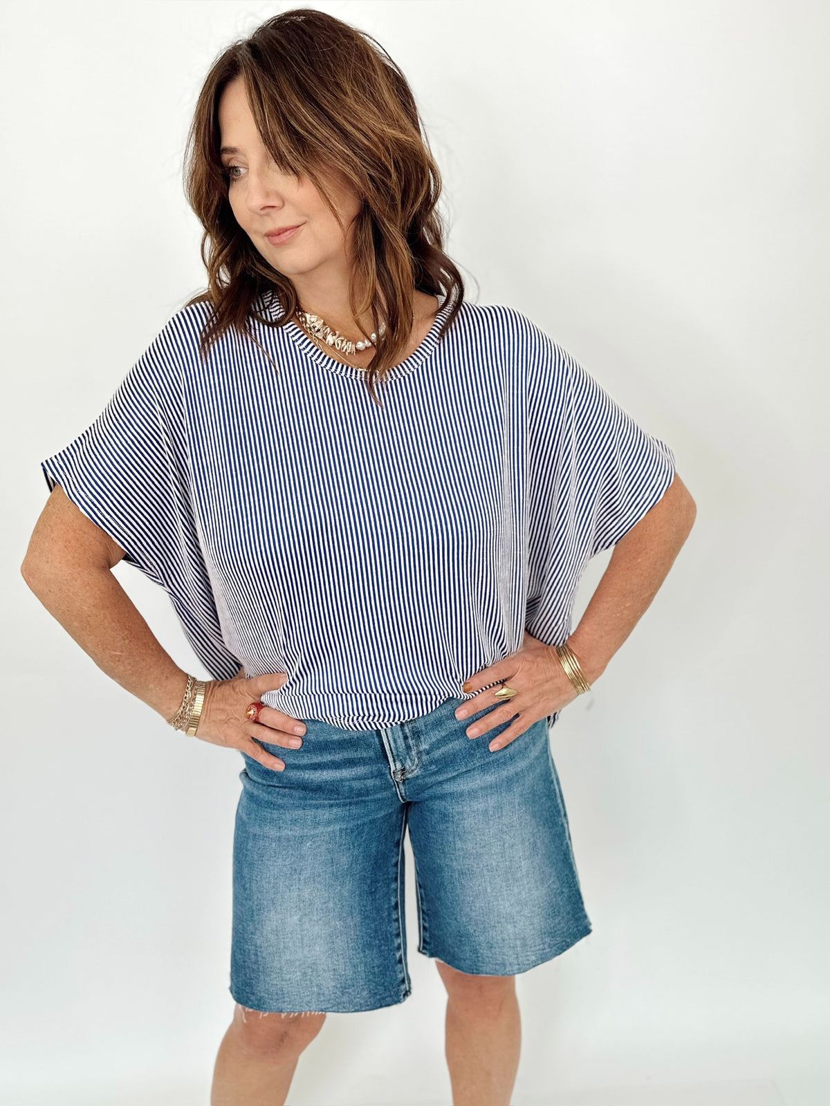 Romy Ribbed Striped Top Bright Blue