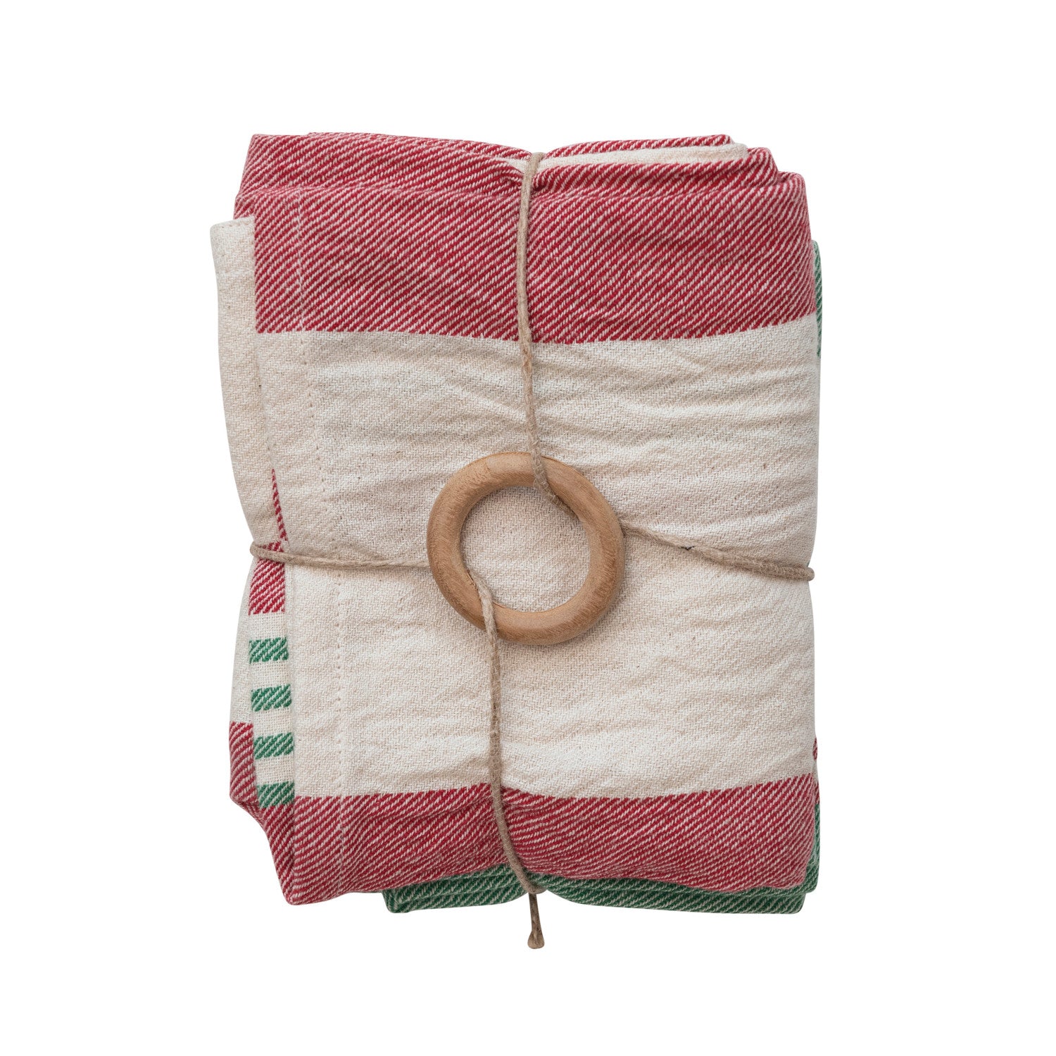 Cotton Printed Tea Towels w/ Stripes Set/3