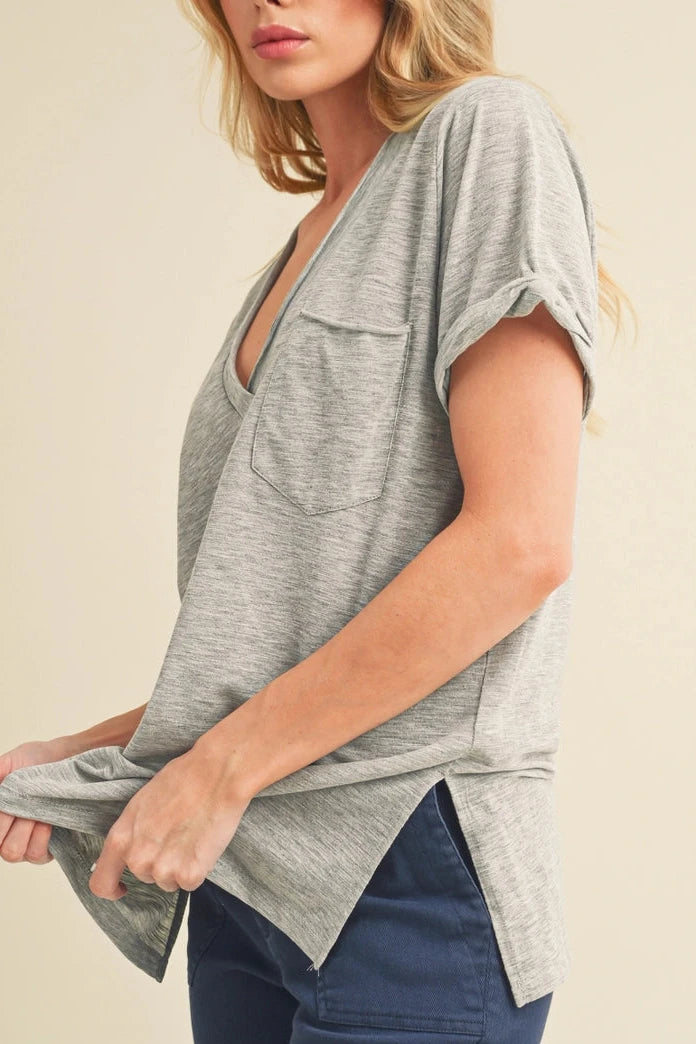 Sydney V-neck Short Sleeve Top Heather Gray