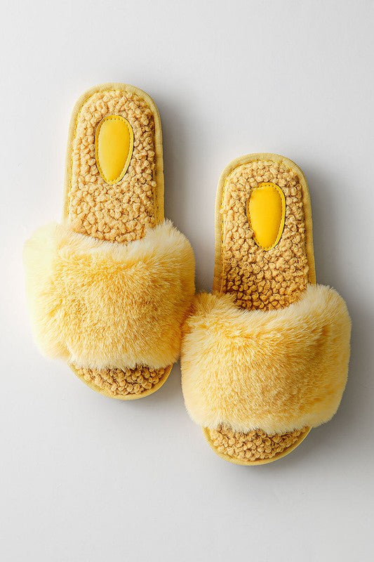 Felice Faux Fur Slippers, Yellow