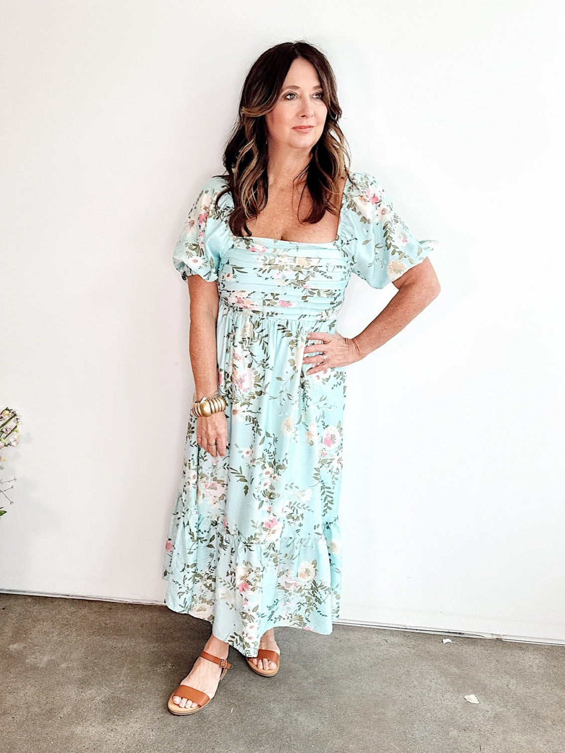 Natasha Floral Midi Dress Mint Multi