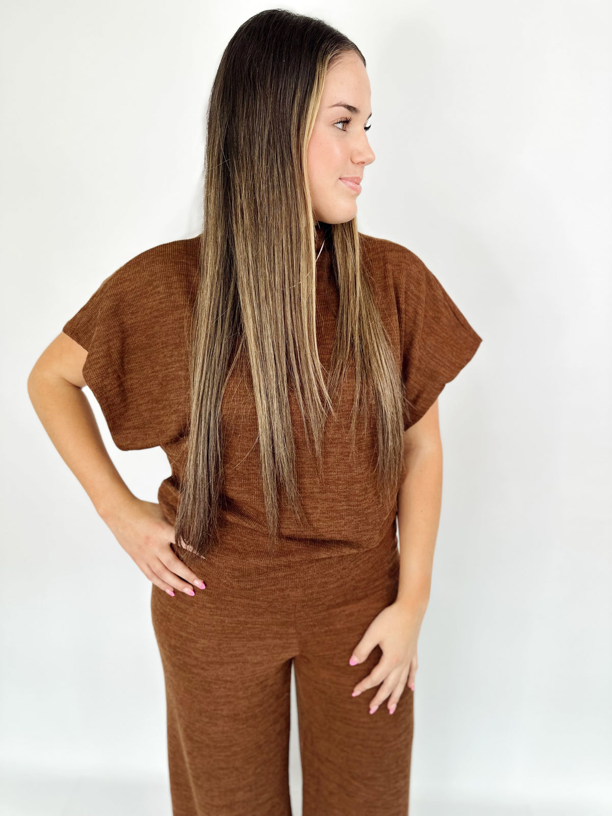 Evie Dolman Sleeve Top &amp; Pants Set Brown