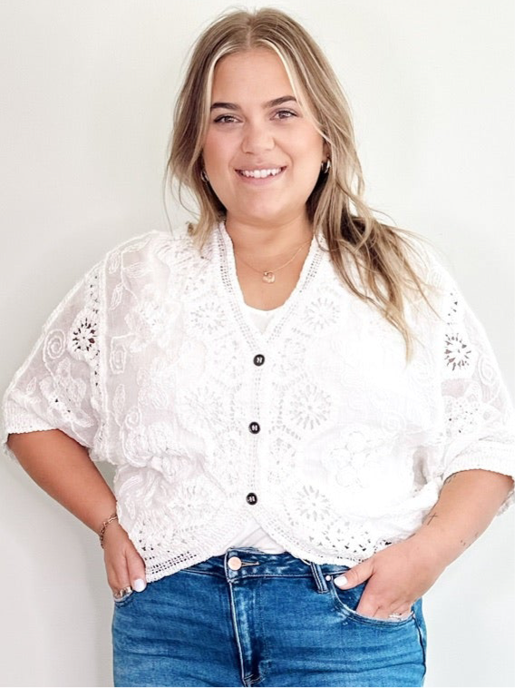 Portia Crochet Cardigan Off White