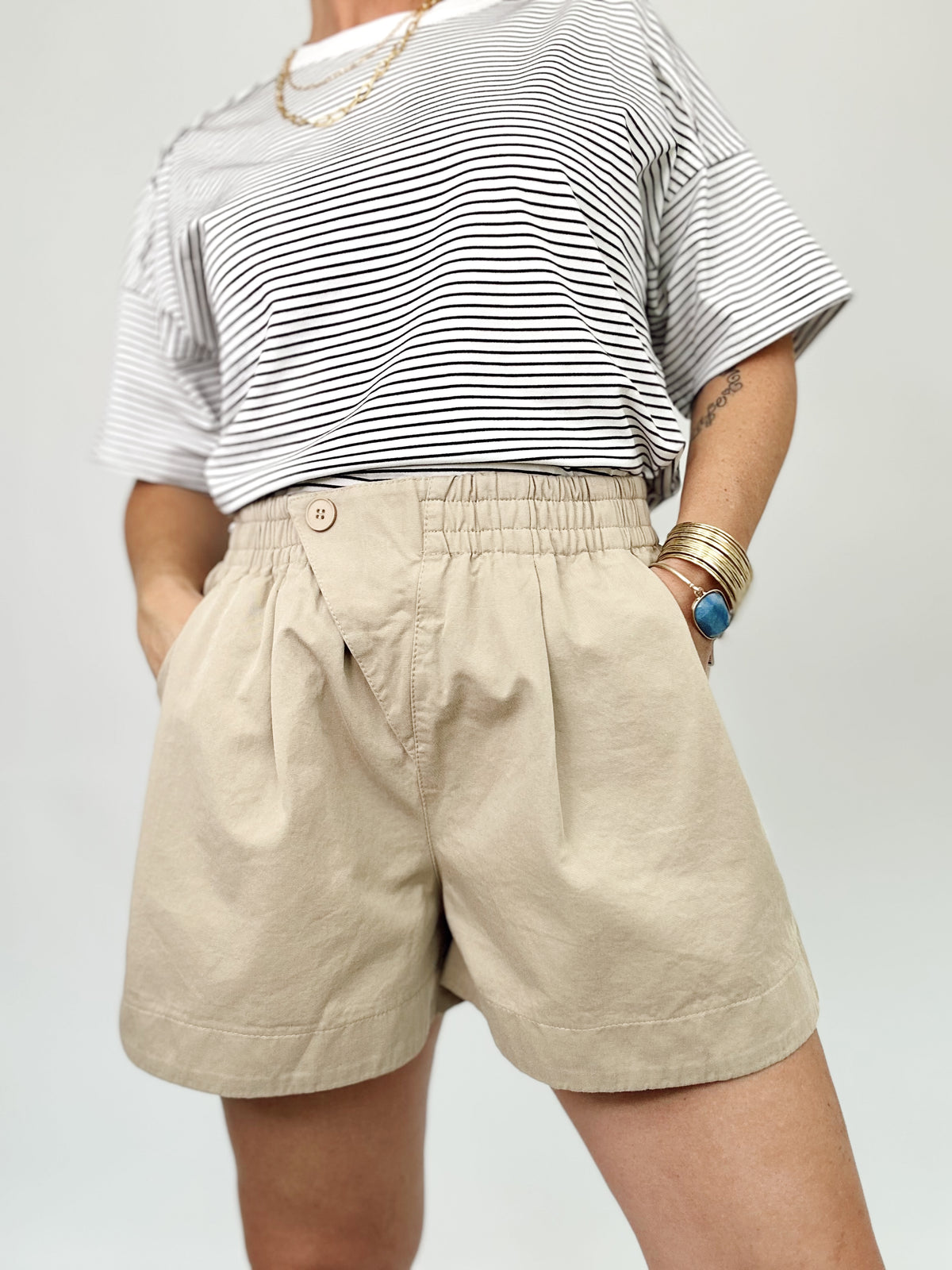 Janet Cotton Twill Pleated Shorts