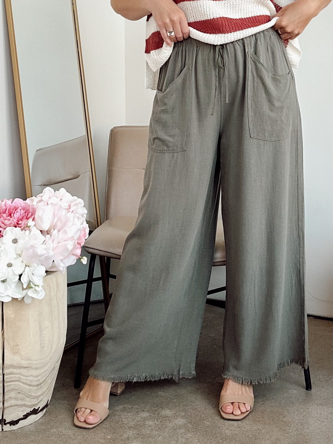 Baylor Cropped Wide Leg Pants Olive